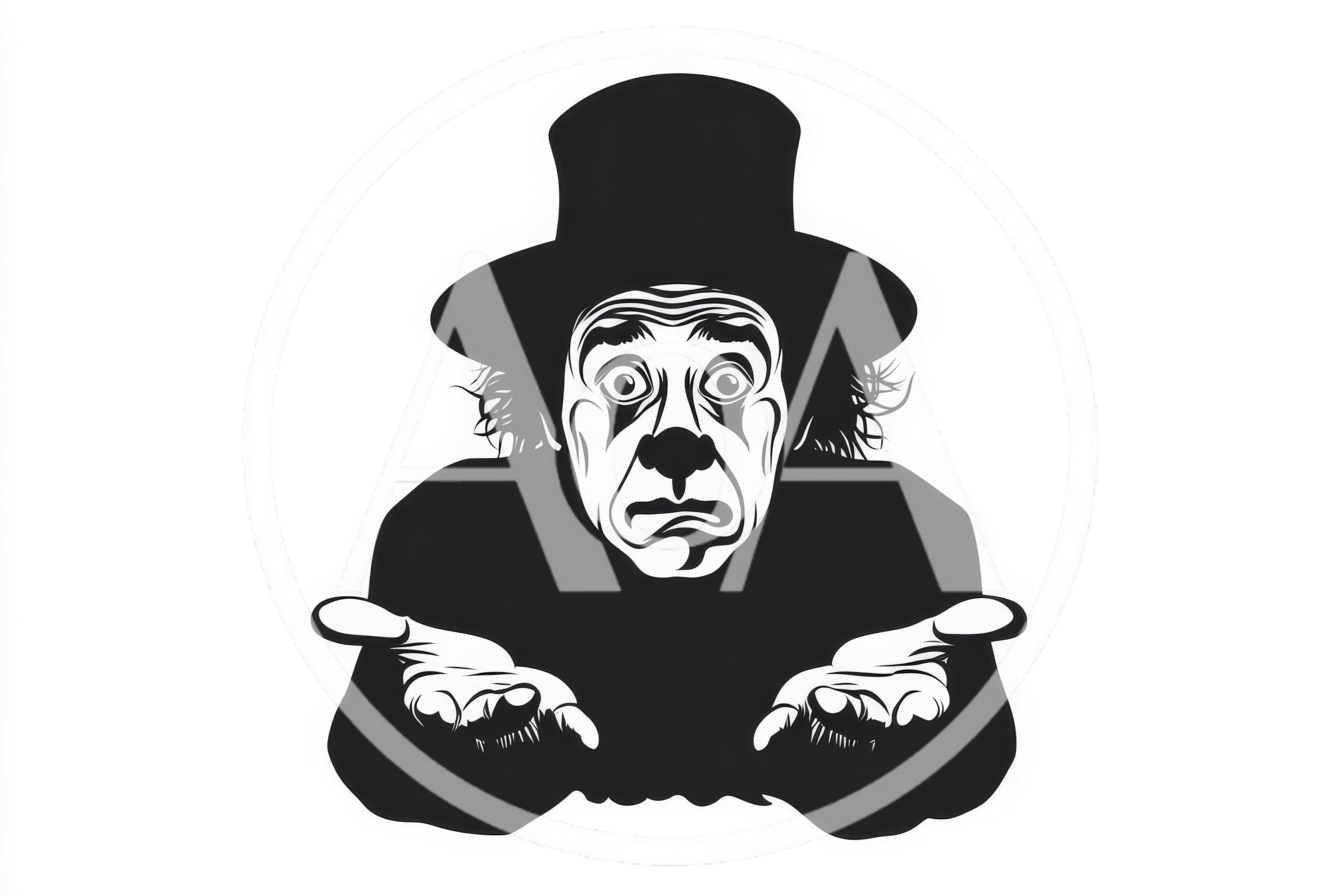 Black And White Illustration Of A Confused Clown