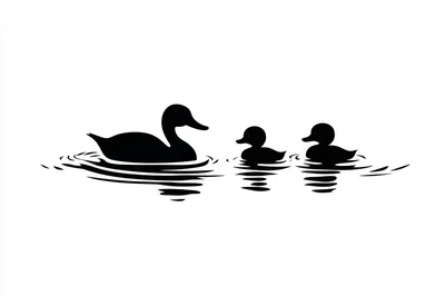 Silhouette Of A Mother Duck And Two Ducklings
