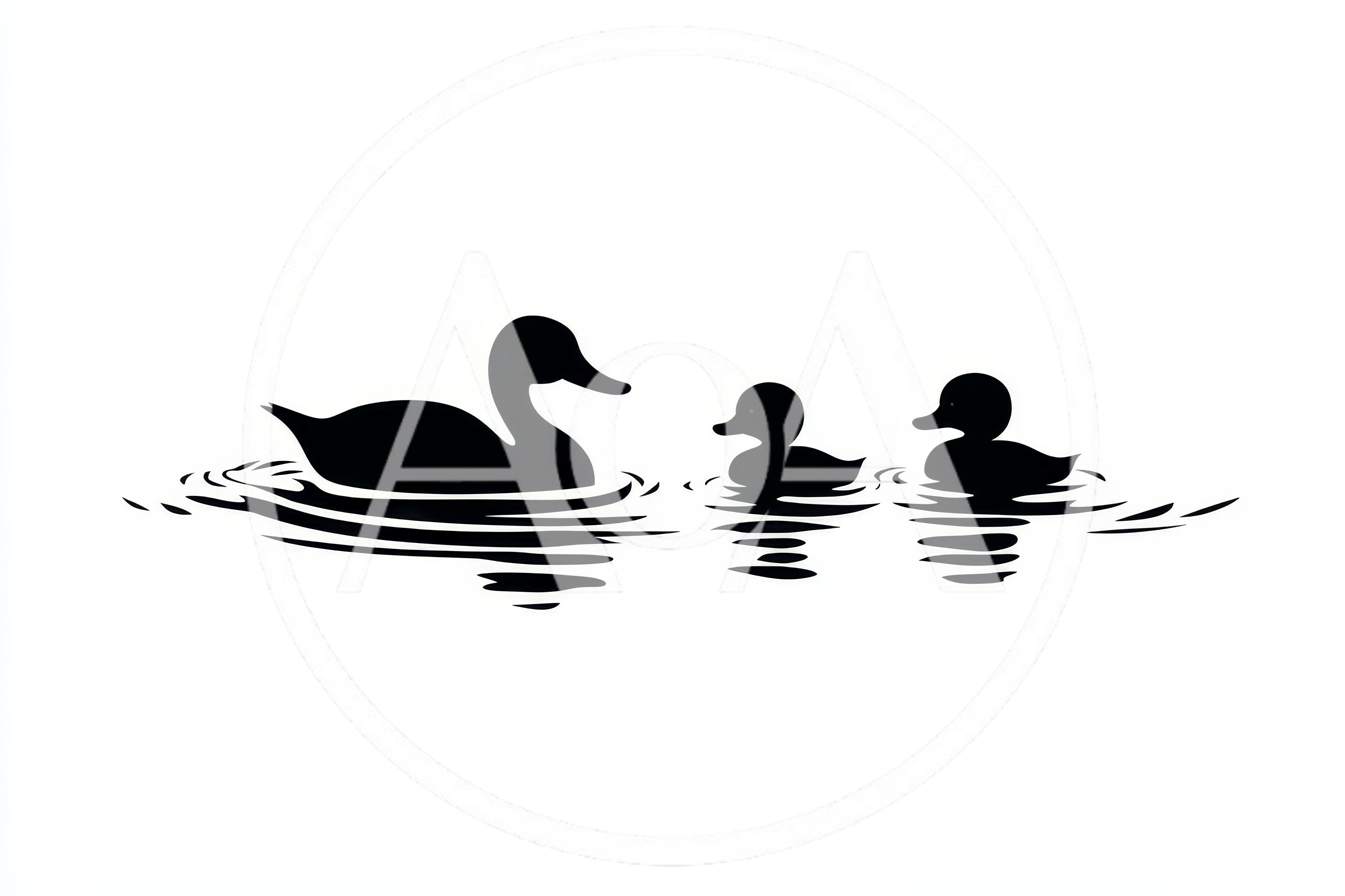 Silhouette Of A Mother Duck And Two Ducklings