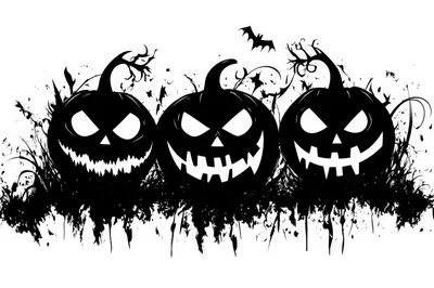 Three Spooky Jack O Lanterns With Grunge Splatter Background