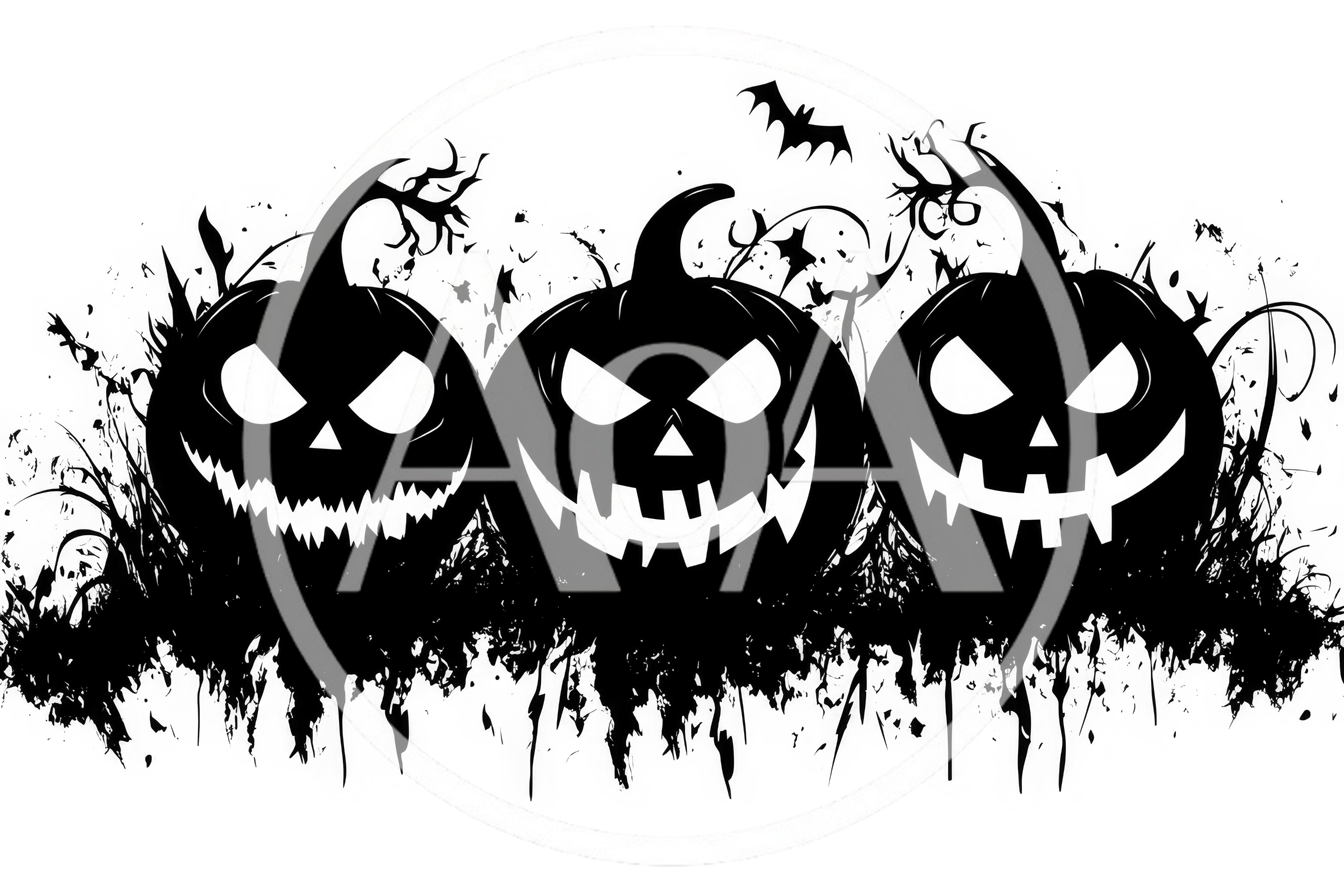 Three Spooky Jack O Lanterns With Grunge Splatter Background