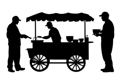 Silhouette Of Street Food Vendor Serving Customers