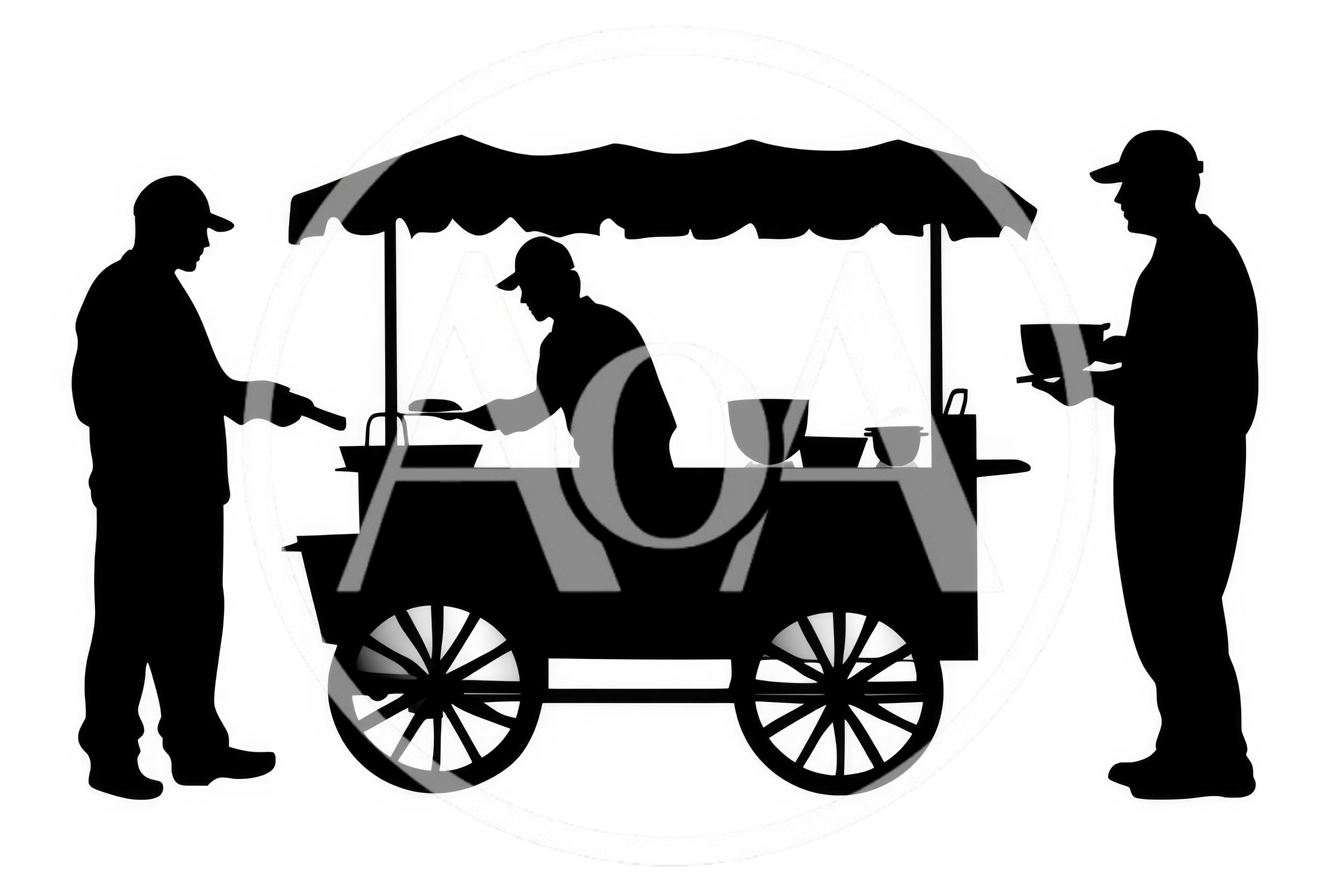 Silhouette Of Street Food Vendor Serving Customers