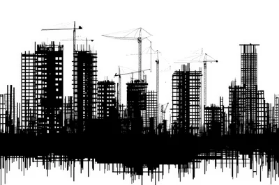 Black Silhouette Of Urban Construction Site Skyline