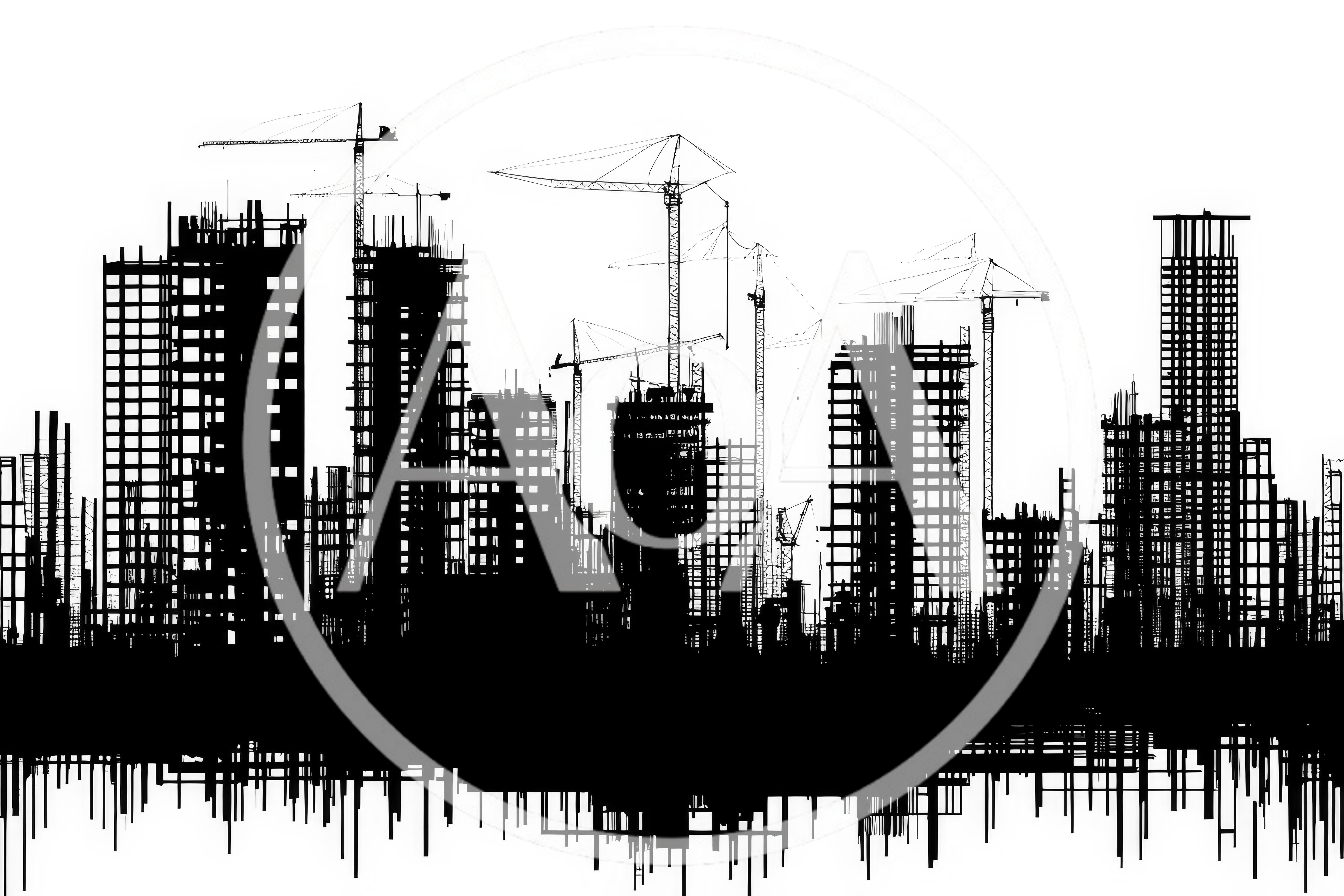 Black Silhouette Of Urban Construction Site Skyline