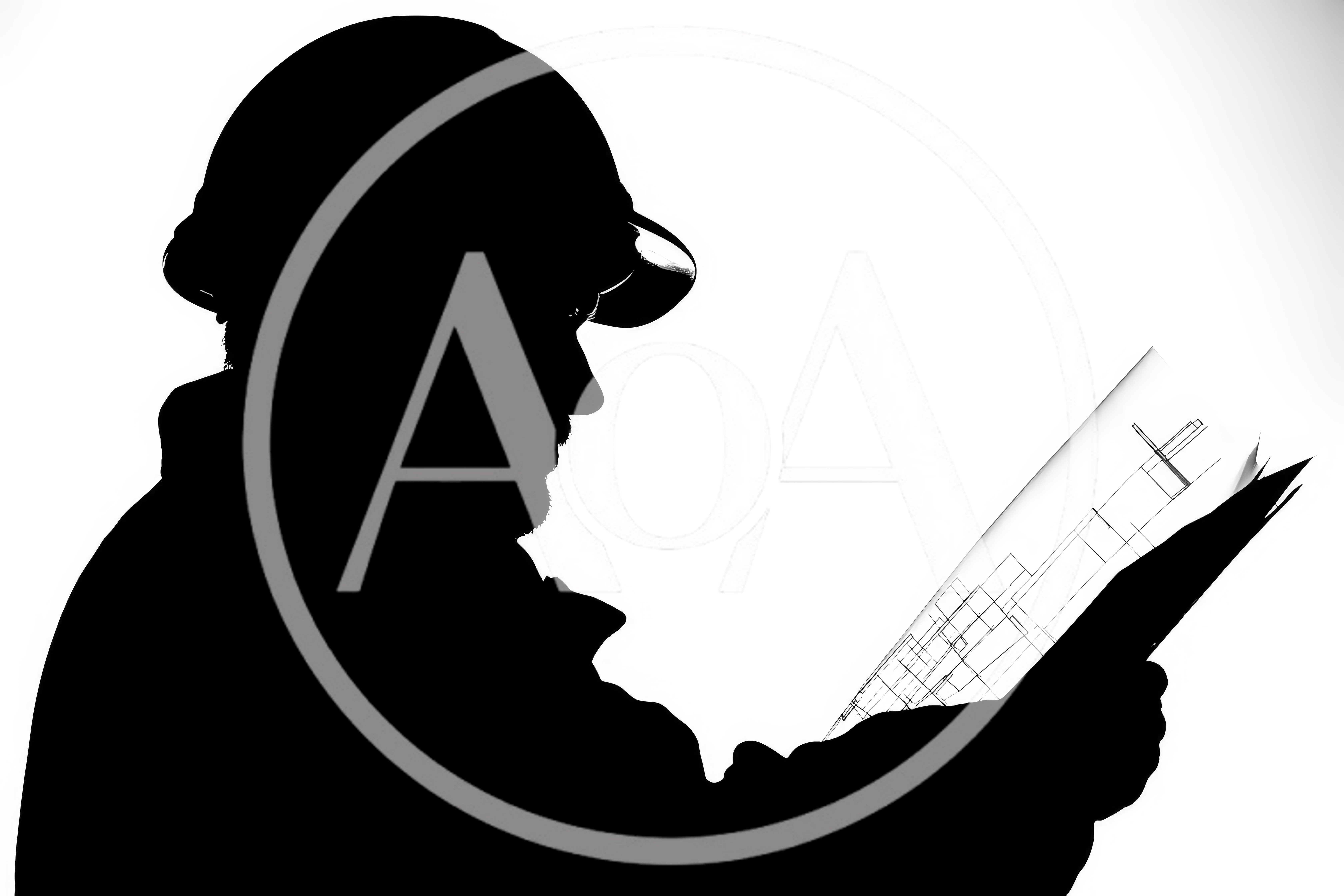 Silhouette Of A Construction Worker Examining Blueprints