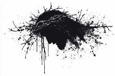 Black Ink Silhouette Of Jesus With Crown Of Thorns