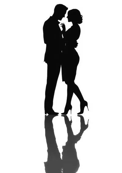 Silhouette Of A Romantic Couple Embracing