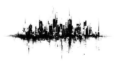 Abstract Black And White City Skyline Silhouette