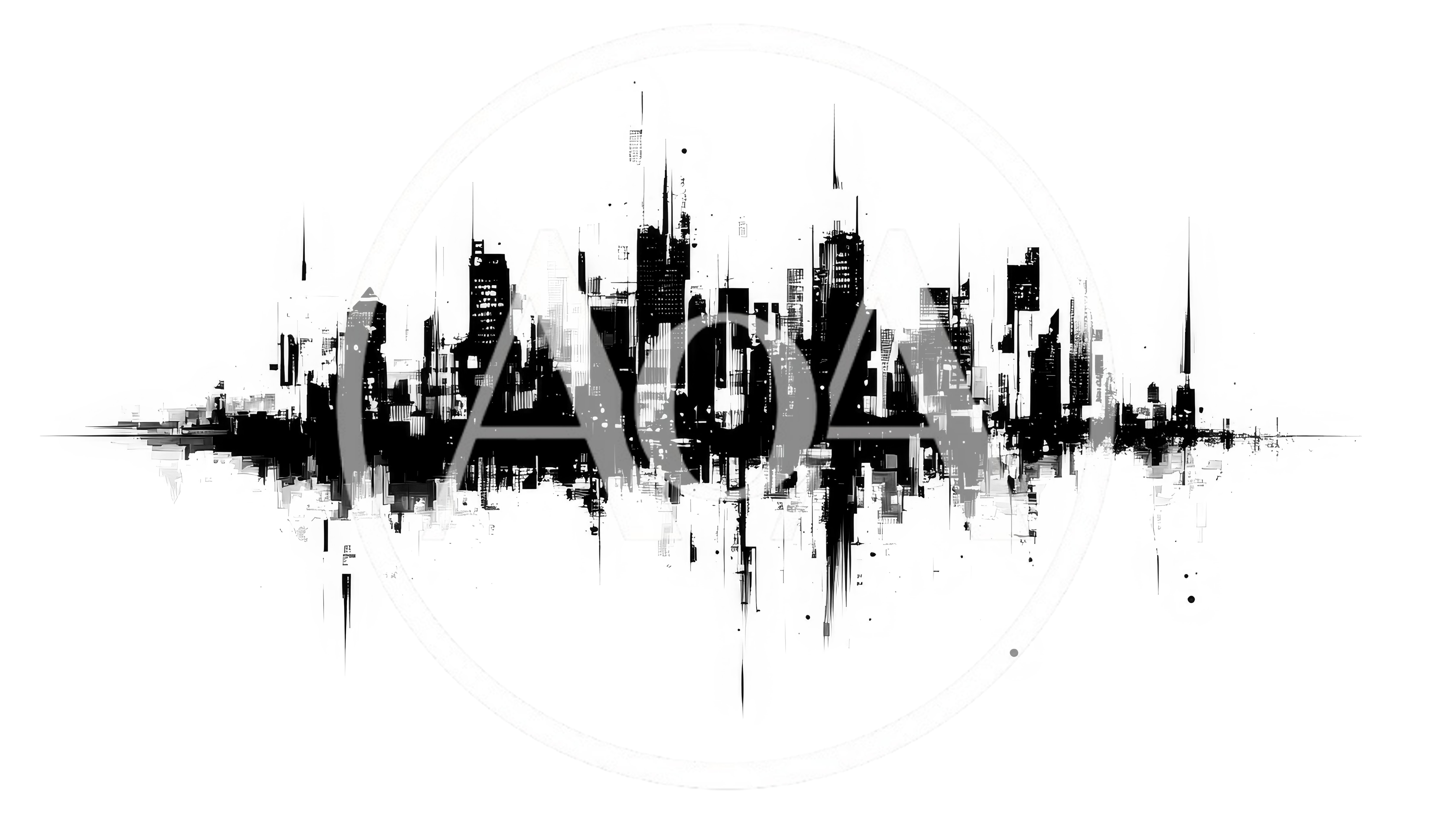 Abstract Black And White City Skyline Silhouette