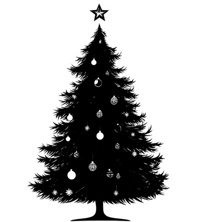Black And White Christmas Tree Silhouette Illustration