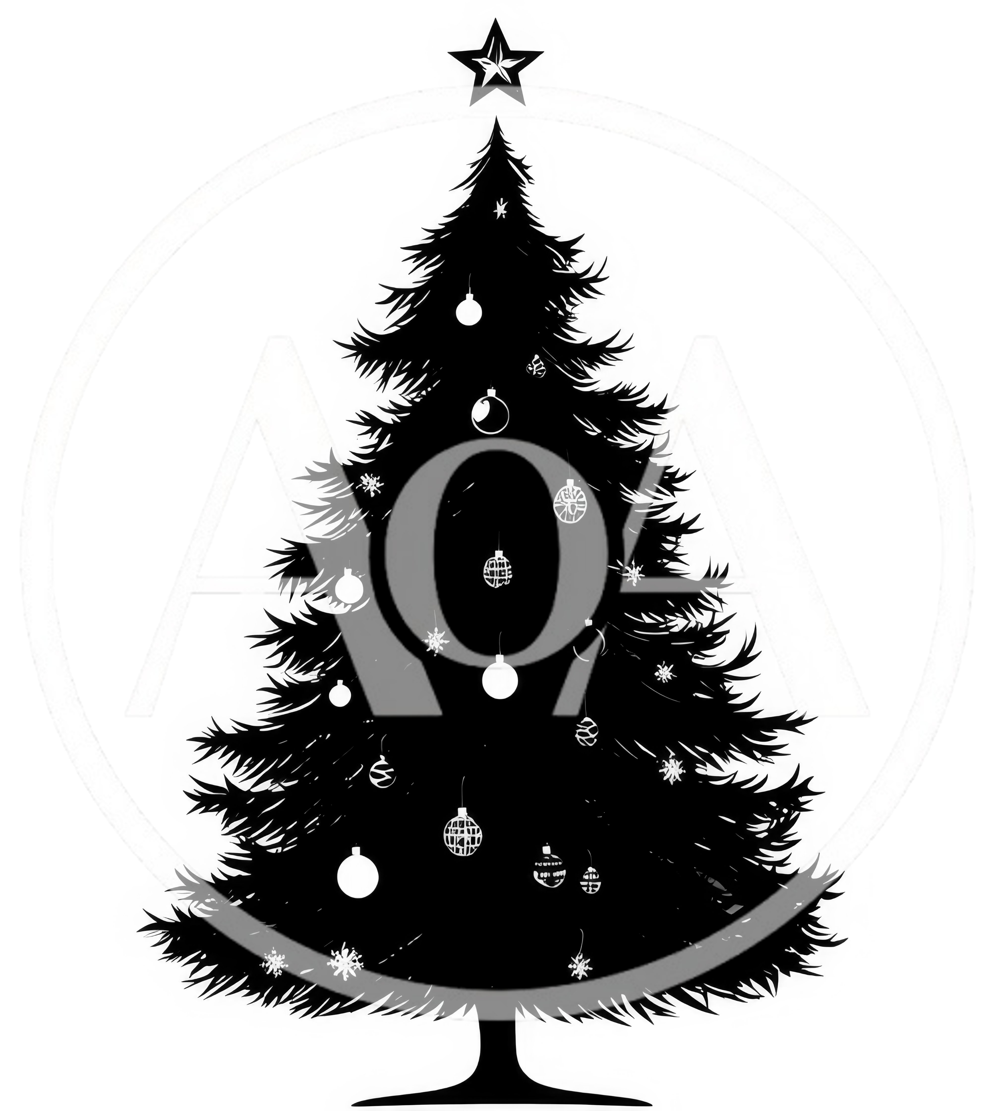 Black And White Christmas Tree Silhouette Illustration