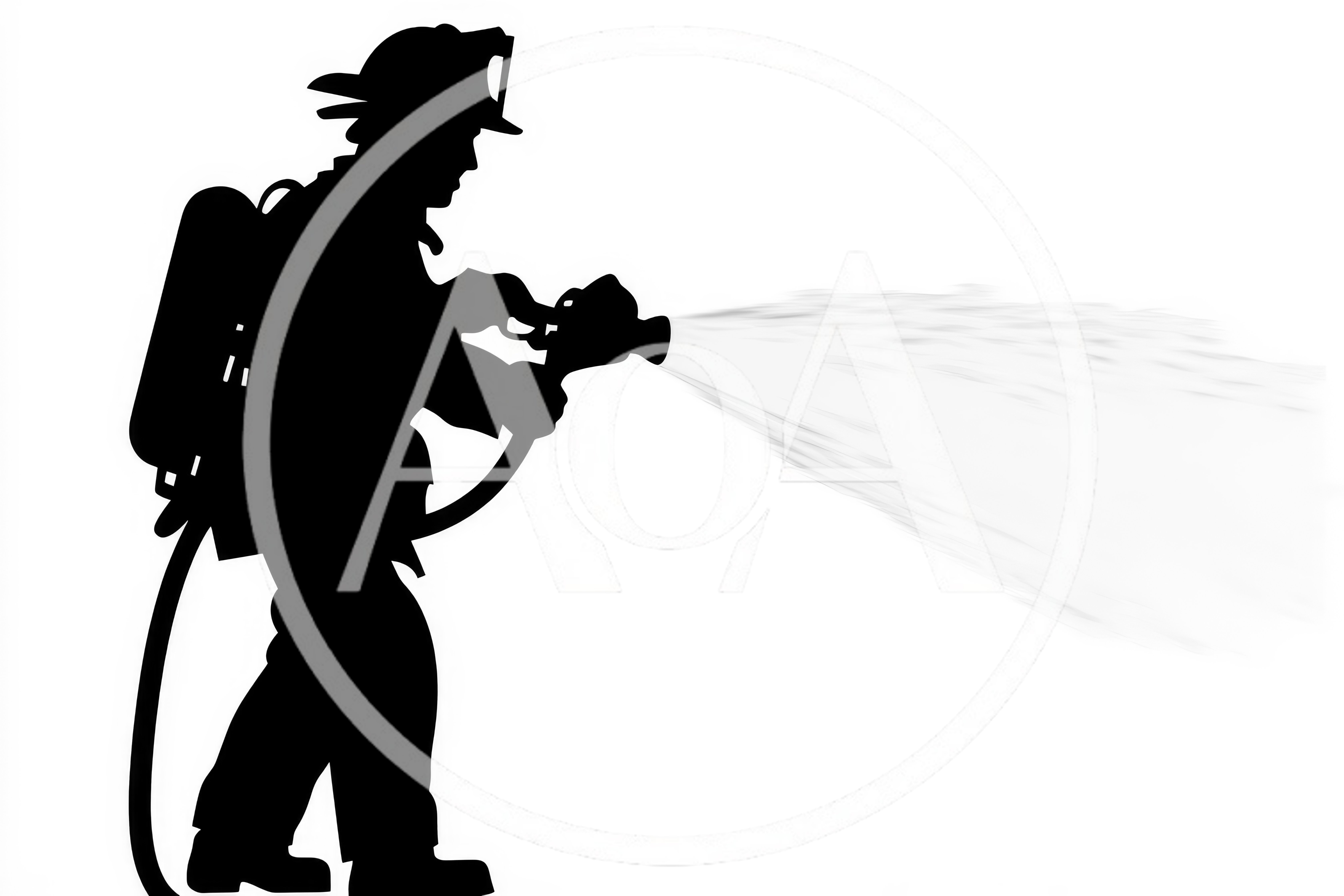 Silhouette Of A Firefighter Spraying Water From A Hose