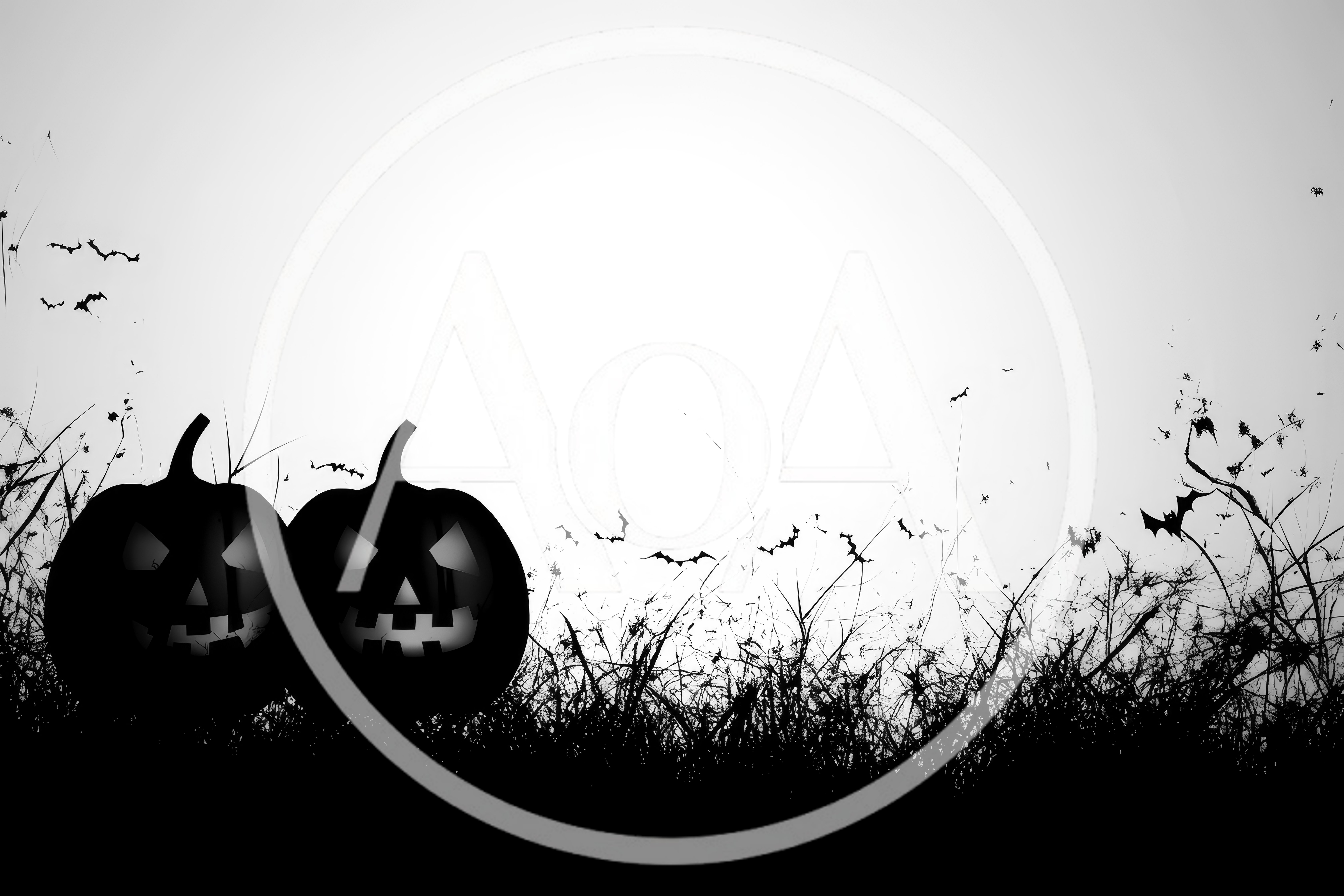 Spooky Halloween Jack O Lanterns In Grassy Field