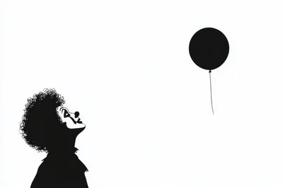 Silhouette Of A Clown Looking At A Floating Balloon