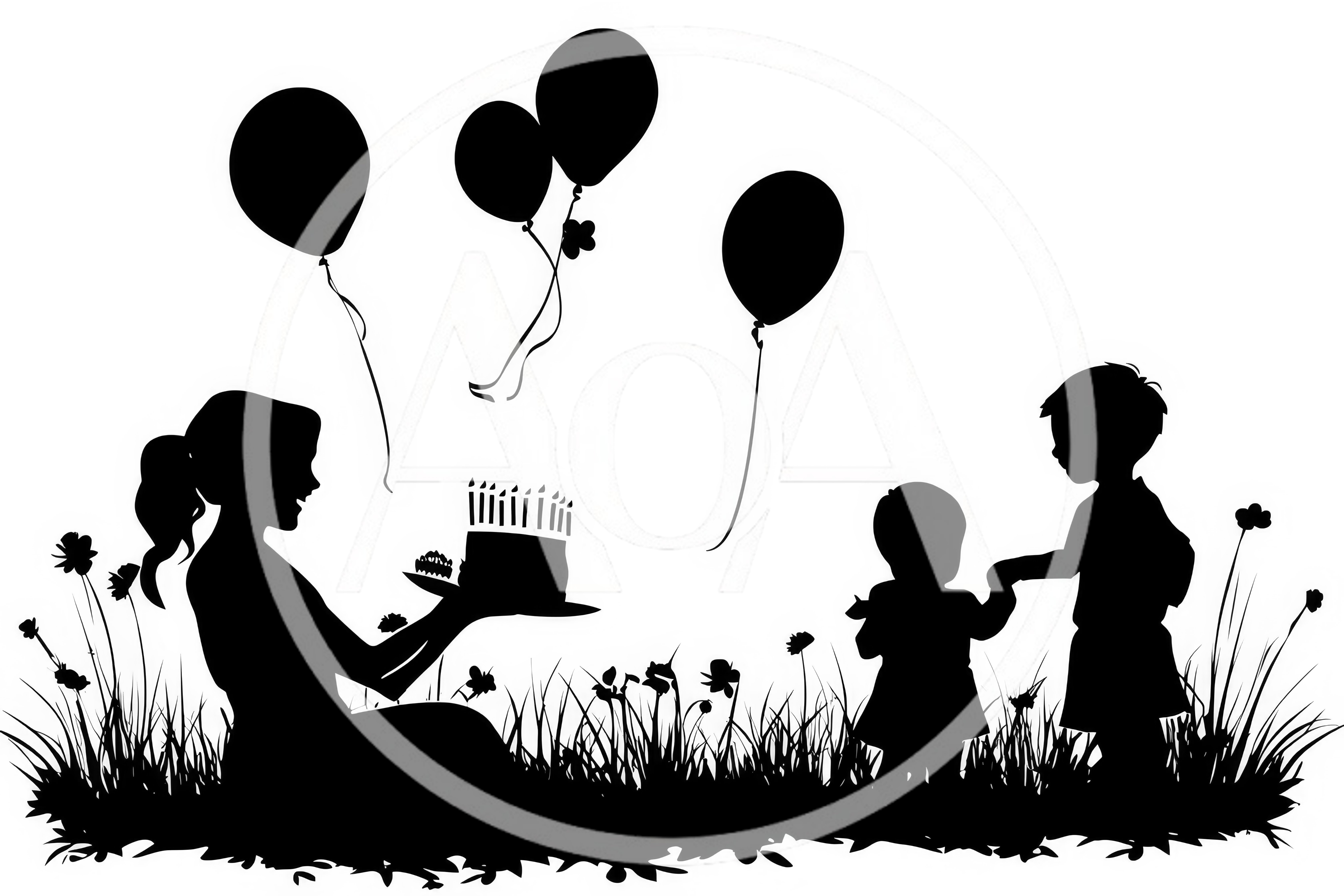 Silhouette Of A Mother Celebrating Birthday With Children