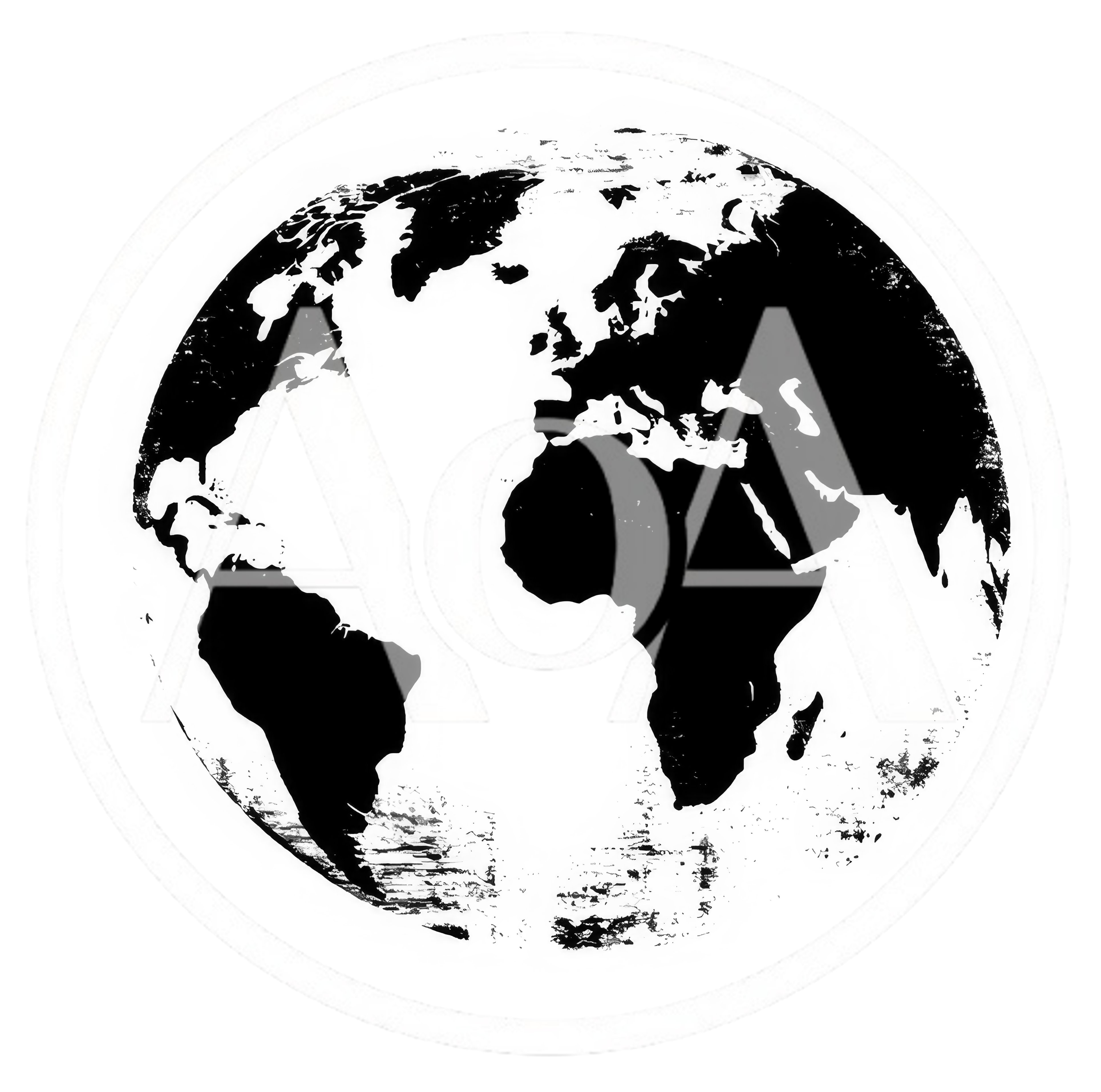 Distressed Black And White Earth Globe Illustration