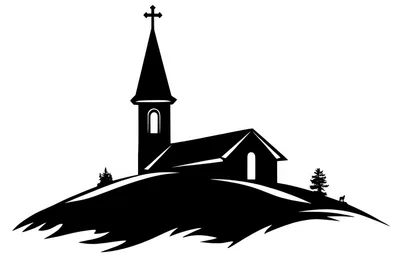 Black Silhouette Of A Church On A Hill