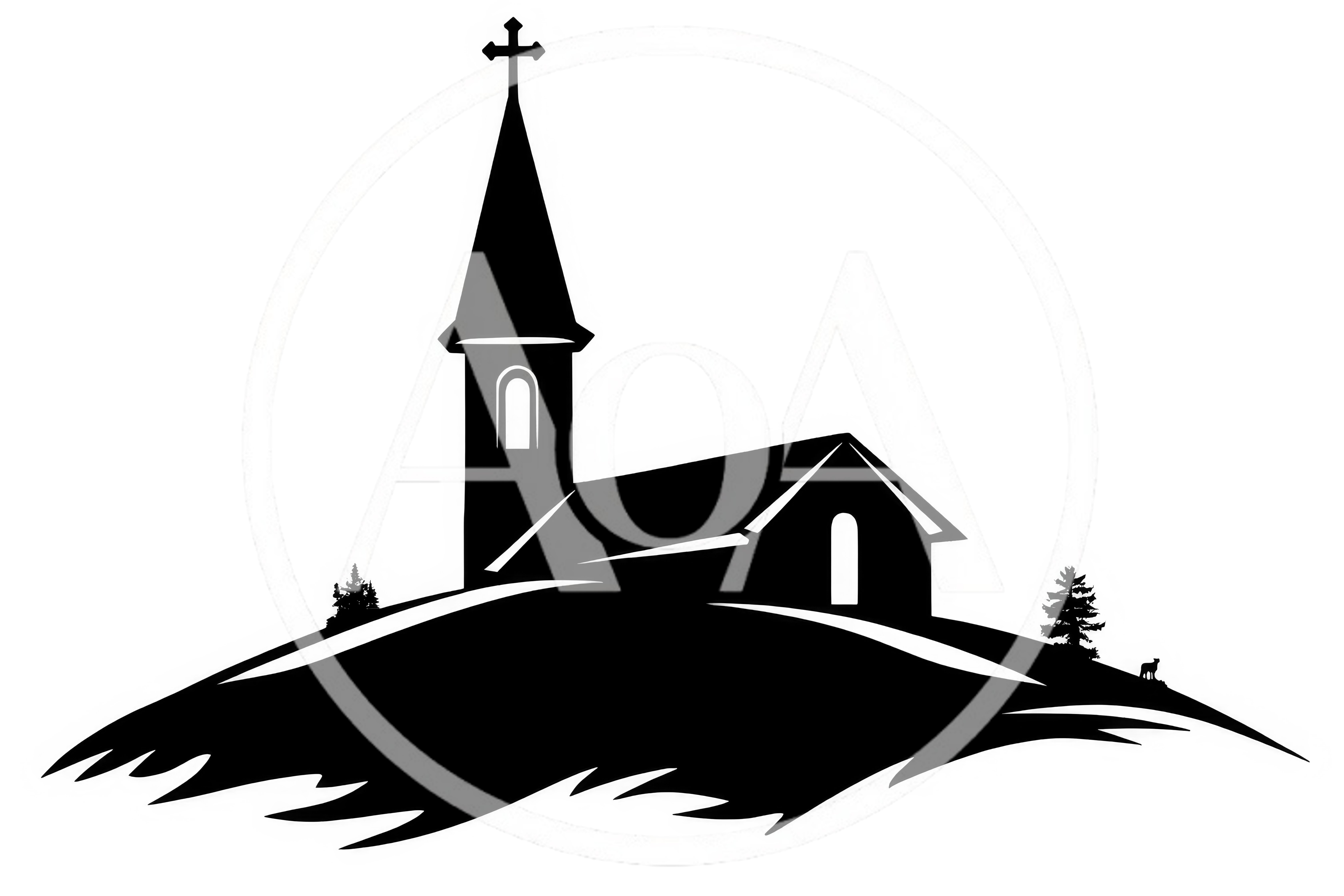 Black Silhouette Of A Church On A Hill