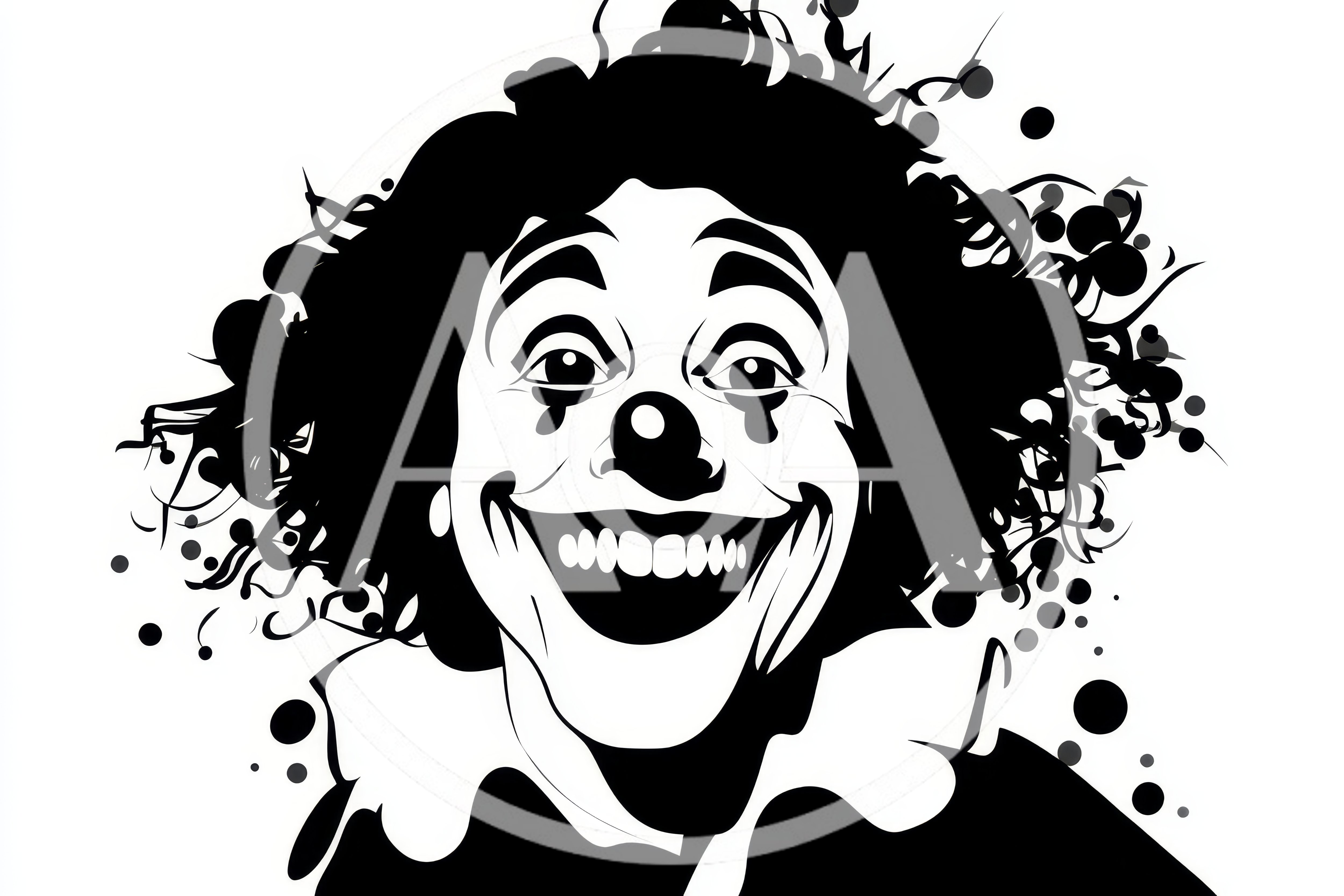 Stylized Black And White Clown Portrait Illustration