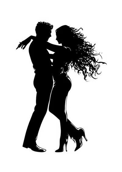 Silhouette Of A Romantic Couple Dancing