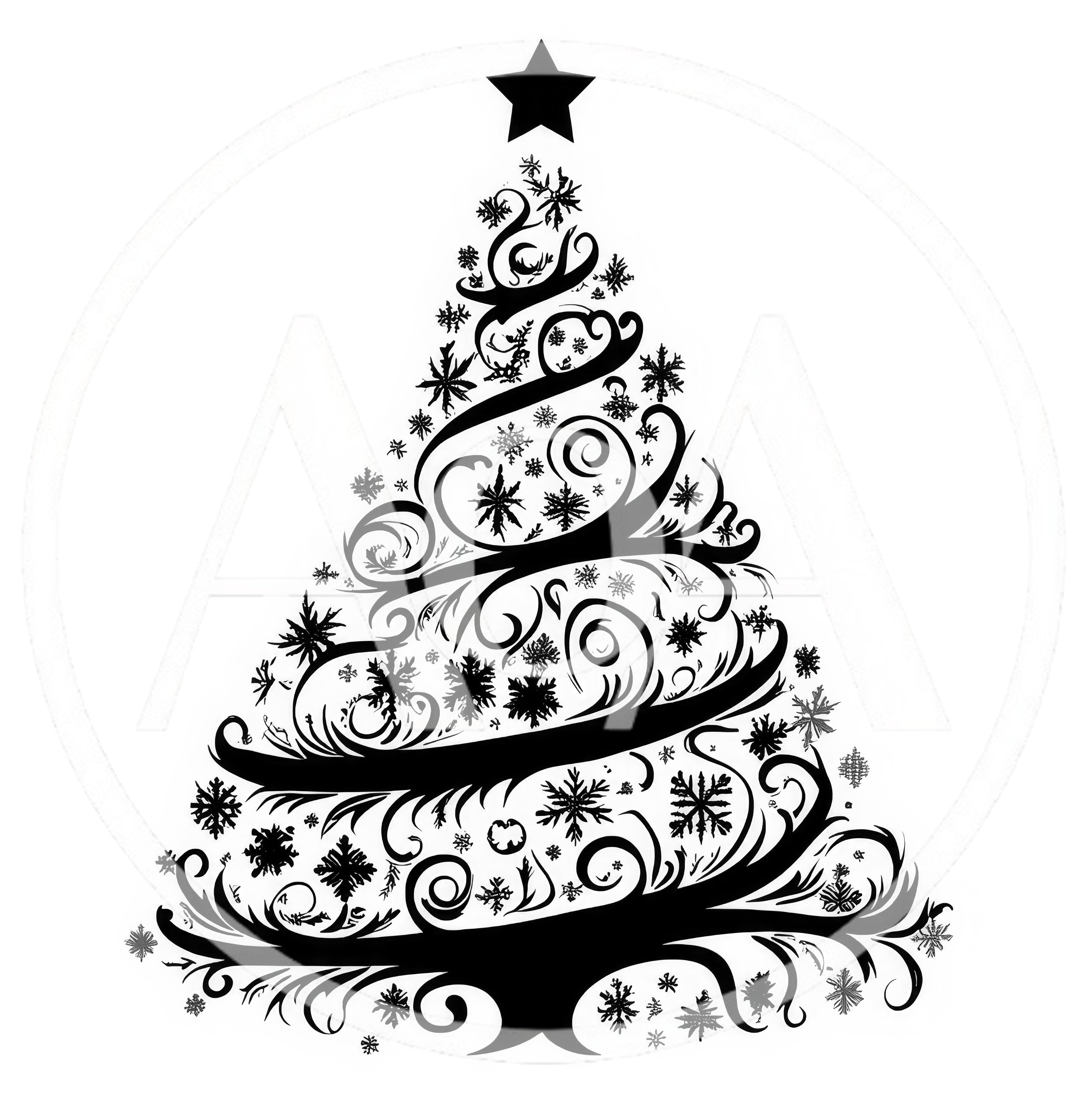 Black And White Stylized Christmas Tree Illustration