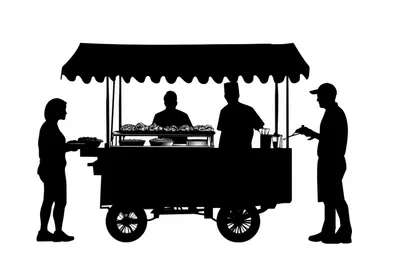 Silhouette Of Street Food Vendor Serving Customers