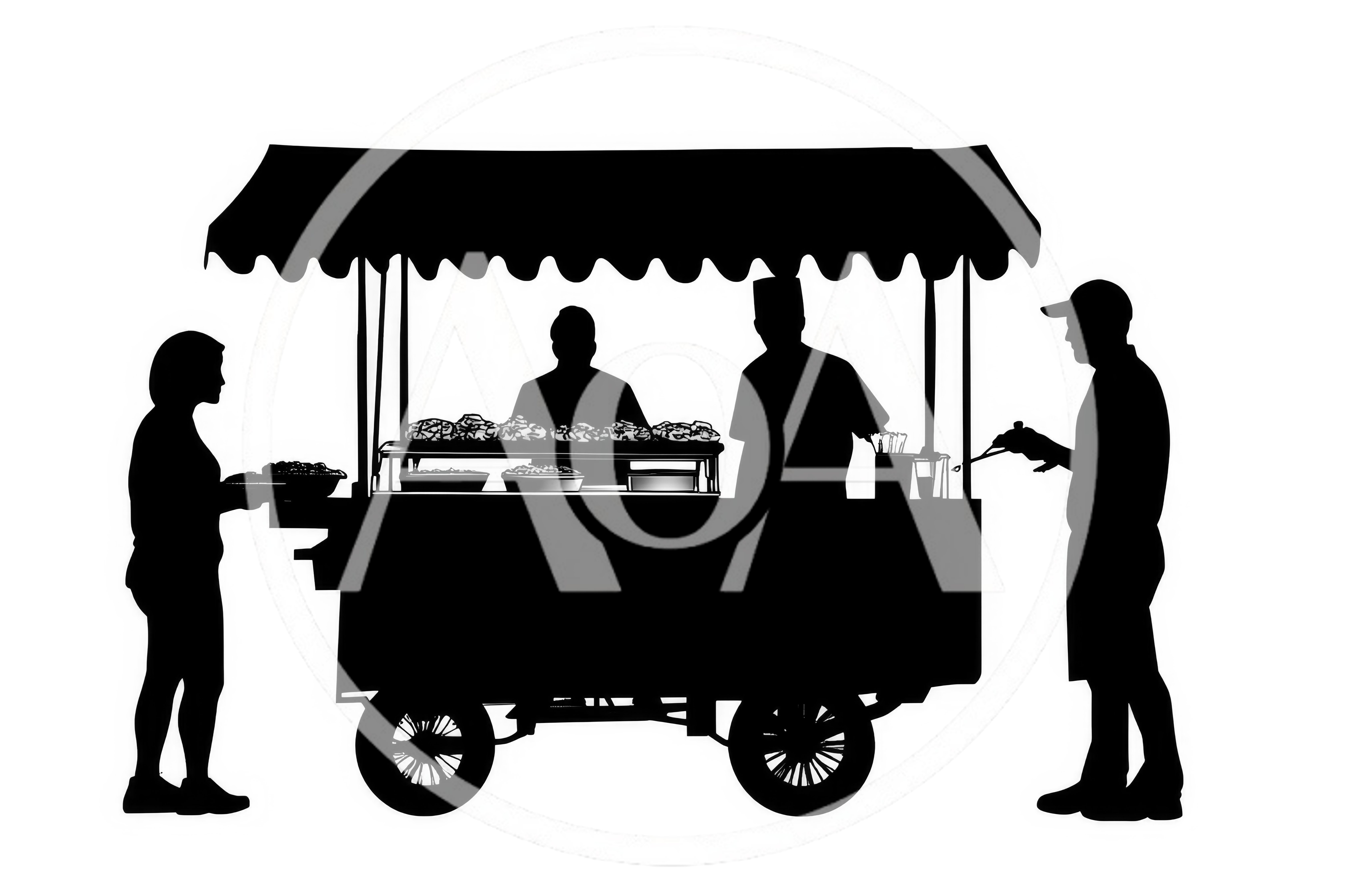 Silhouette Of Street Food Vendor Serving Customers