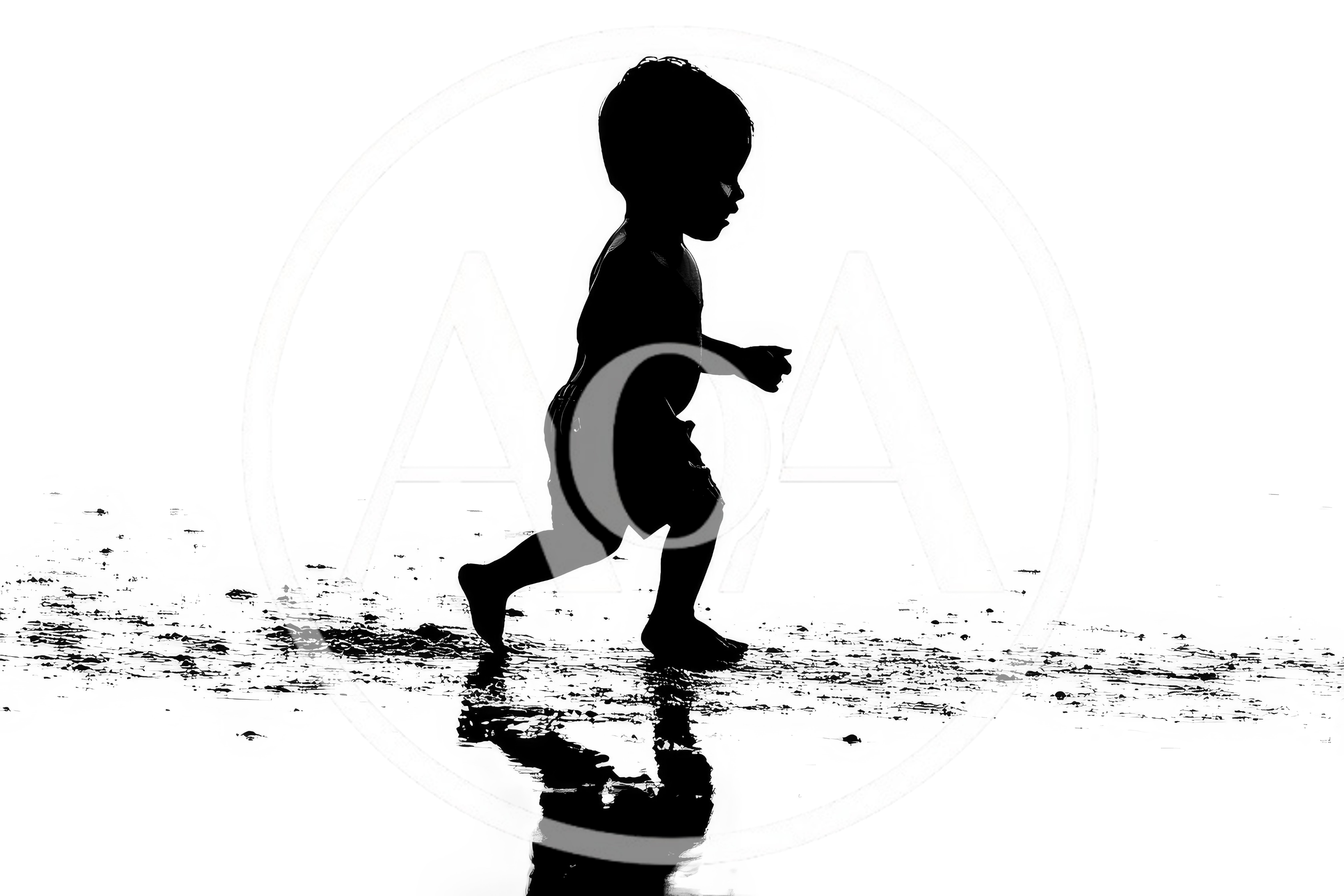 Silhouette Of A Toddler Running On The Beach