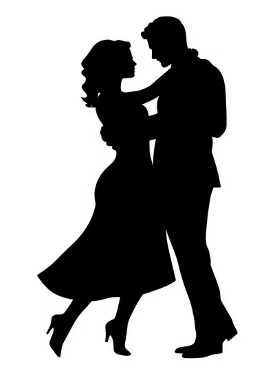 Silhouette Of A Romantic Couple Dancing Together