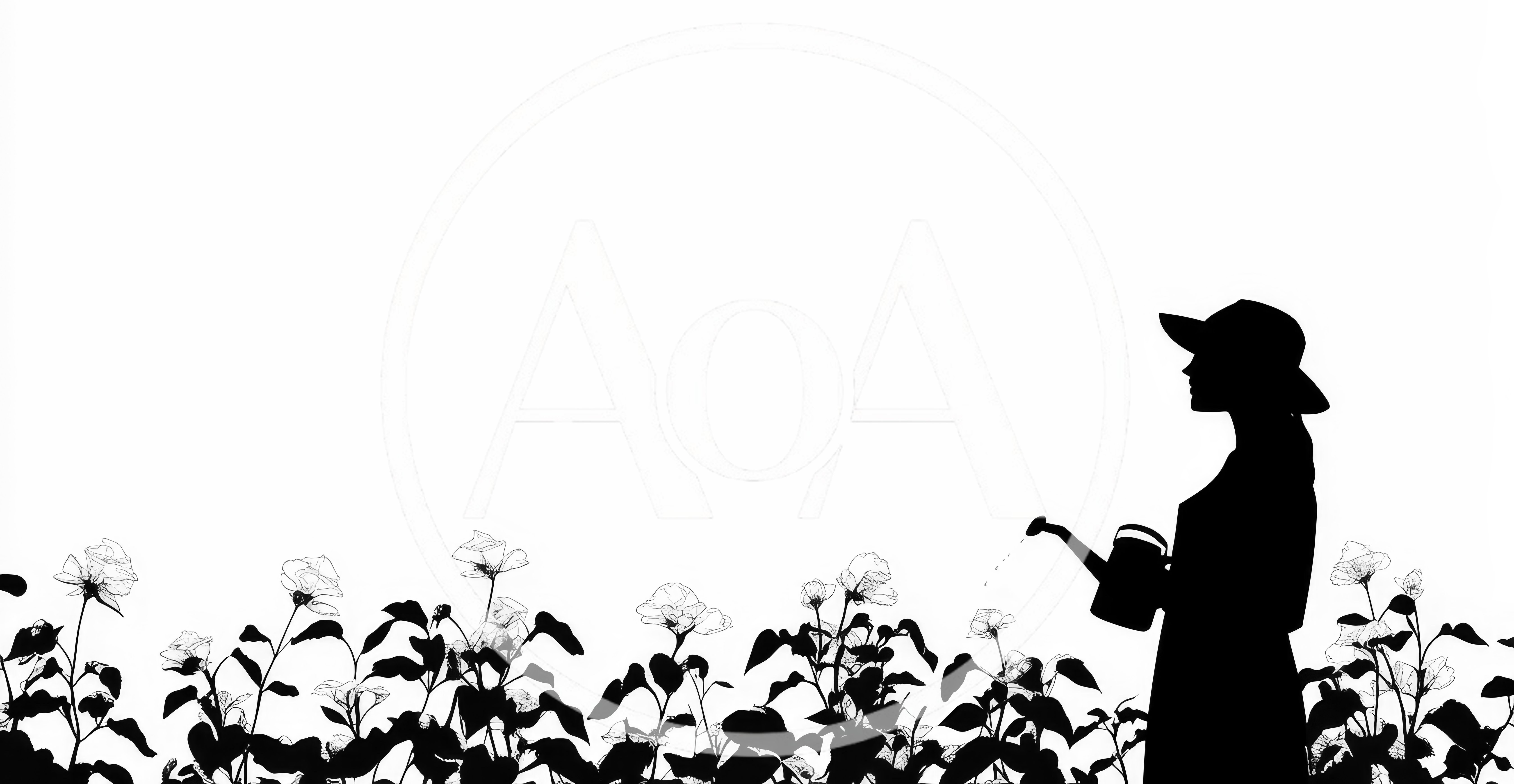 Silhouette Of A Woman Watering Flowers In A Garden