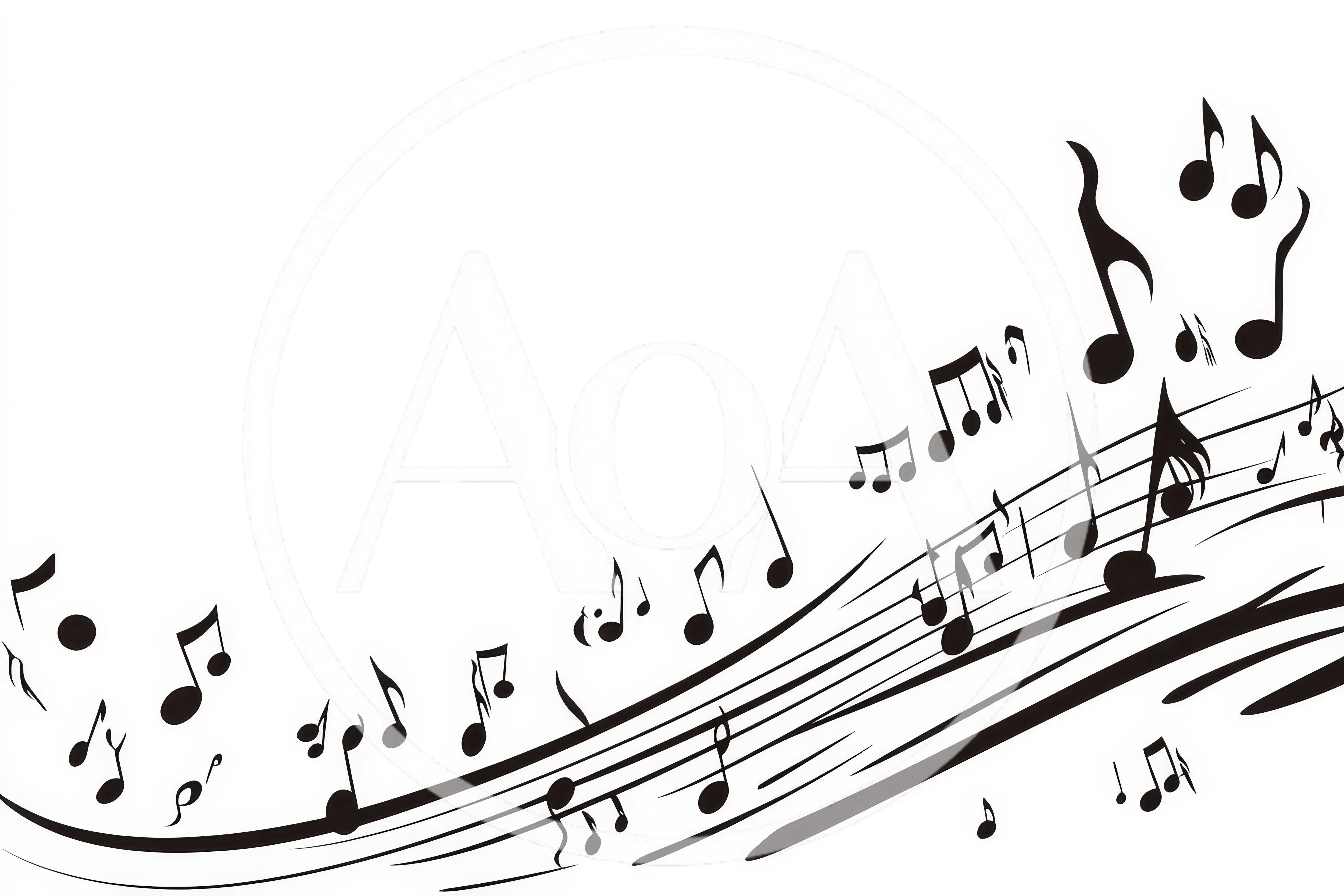 Abstract Musical Notes Floating On Wavy Staff Lines