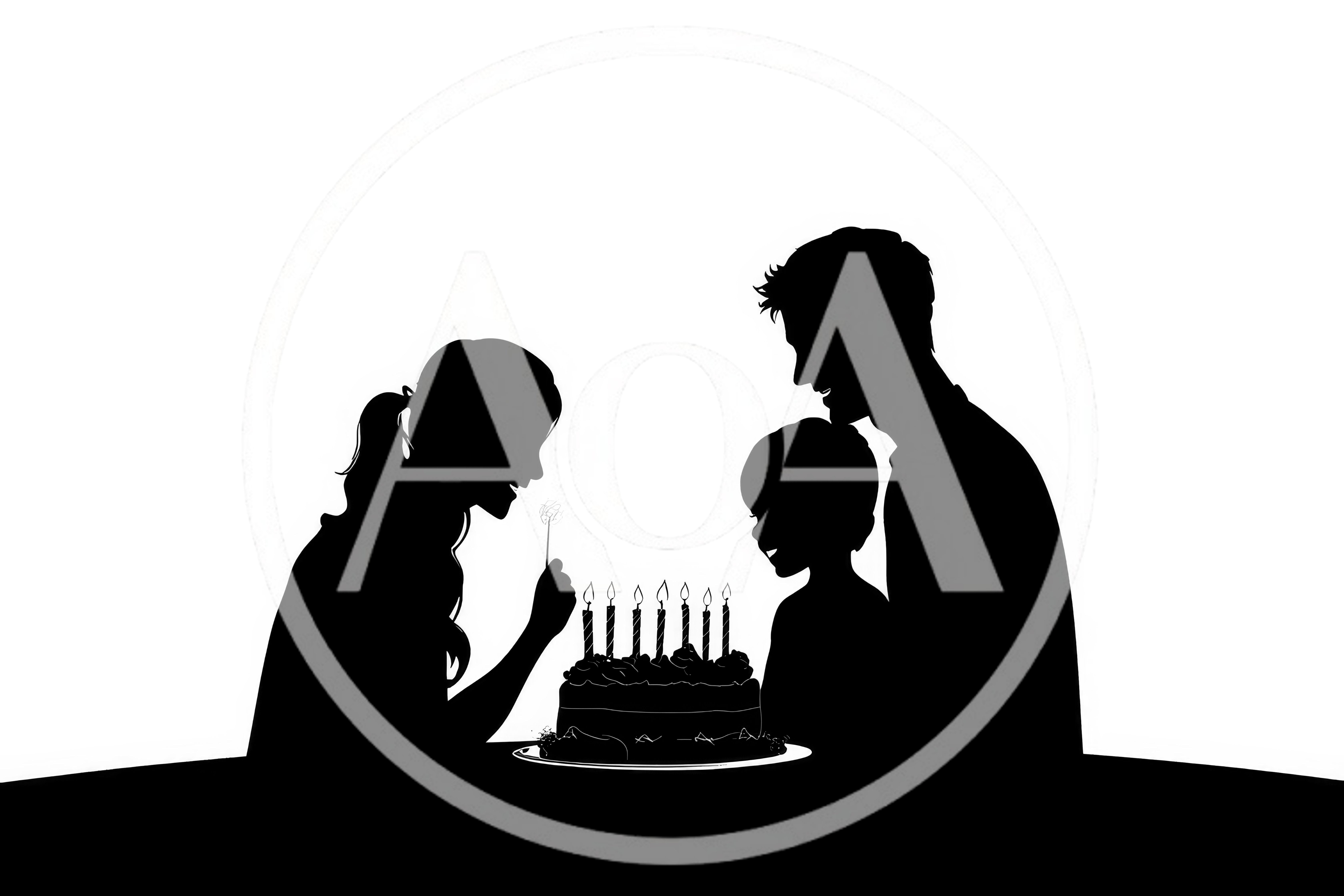 Silhouette Of A Family Celebrating A Birthday