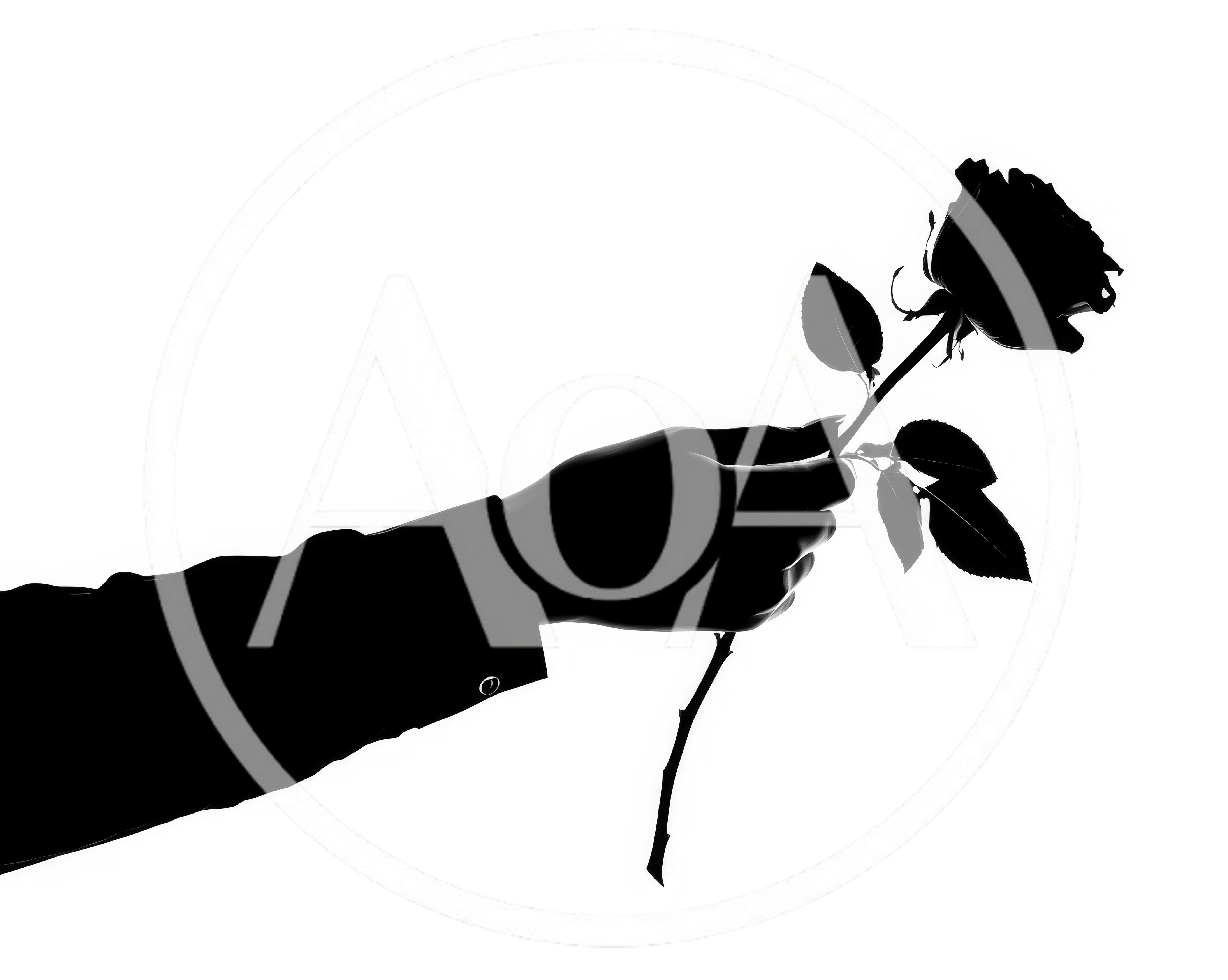 Silhouette Of A Hand Holding A Single Rose