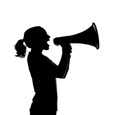 Silhouette Of A Woman Shouting Into A Megaphone