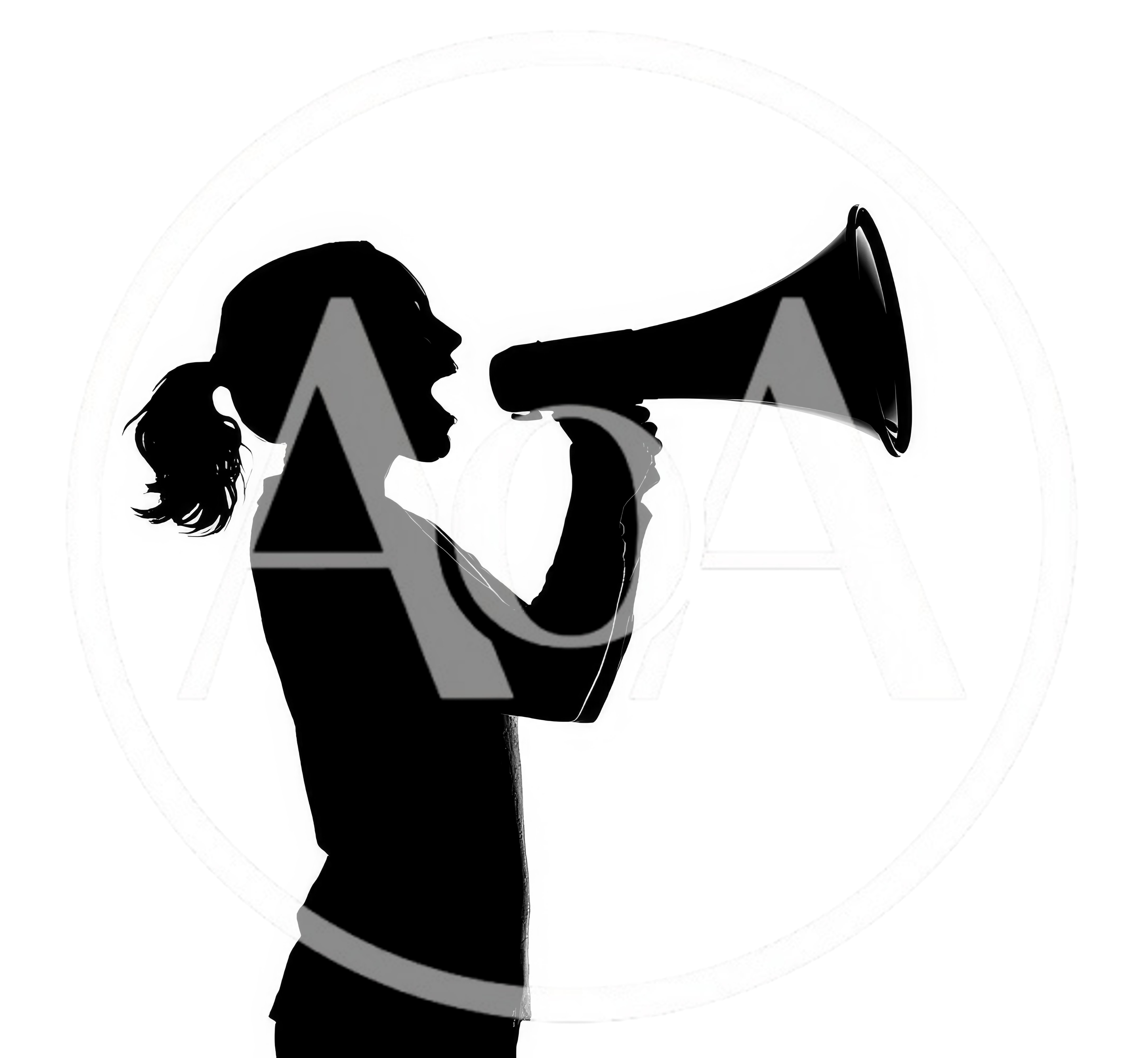 Silhouette Of A Woman Shouting Into A Megaphone