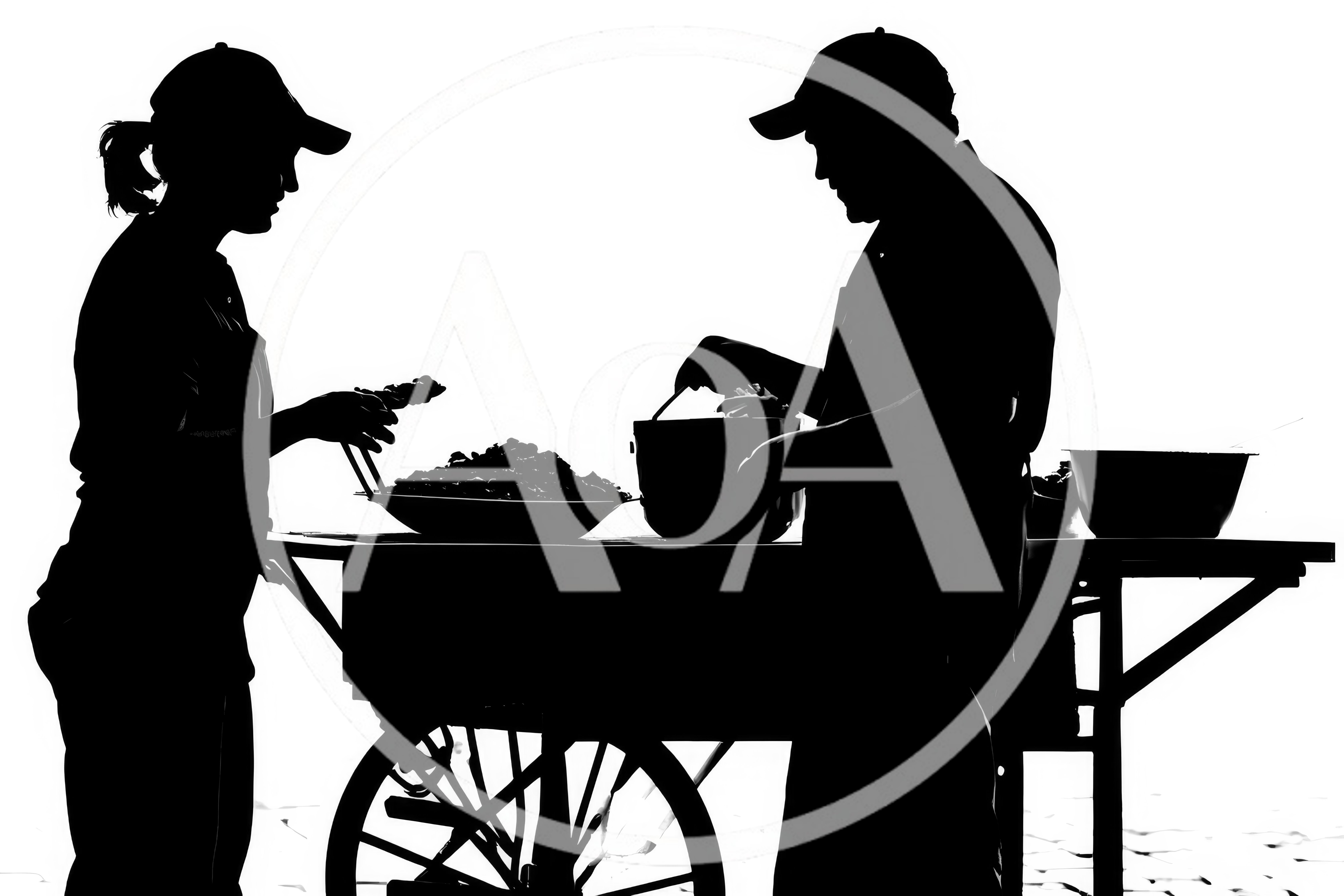 Silhouette Of Street Food Vendors Preparing Meals
