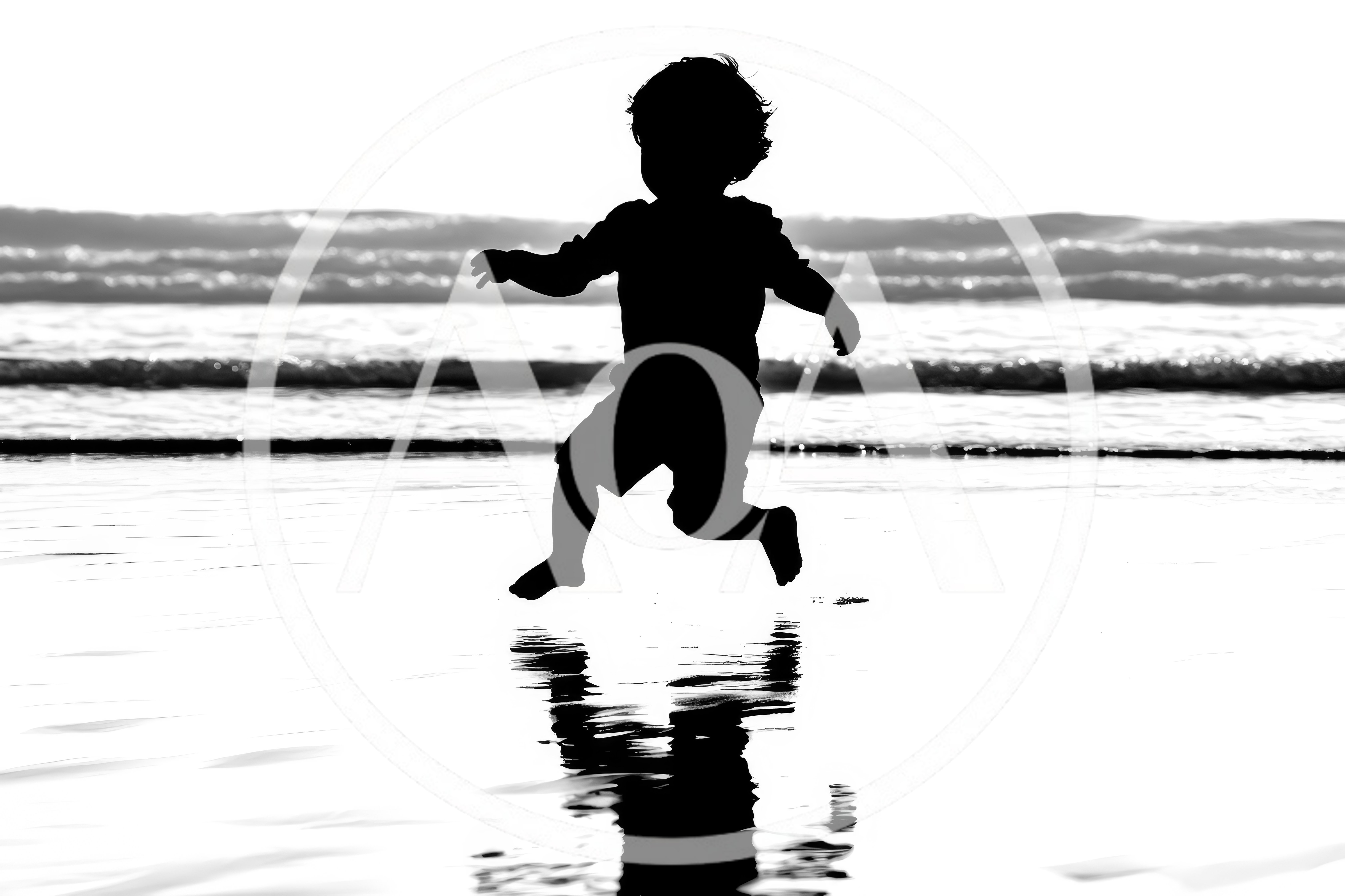 Silhouette of a Young Child Jumping on the Beach