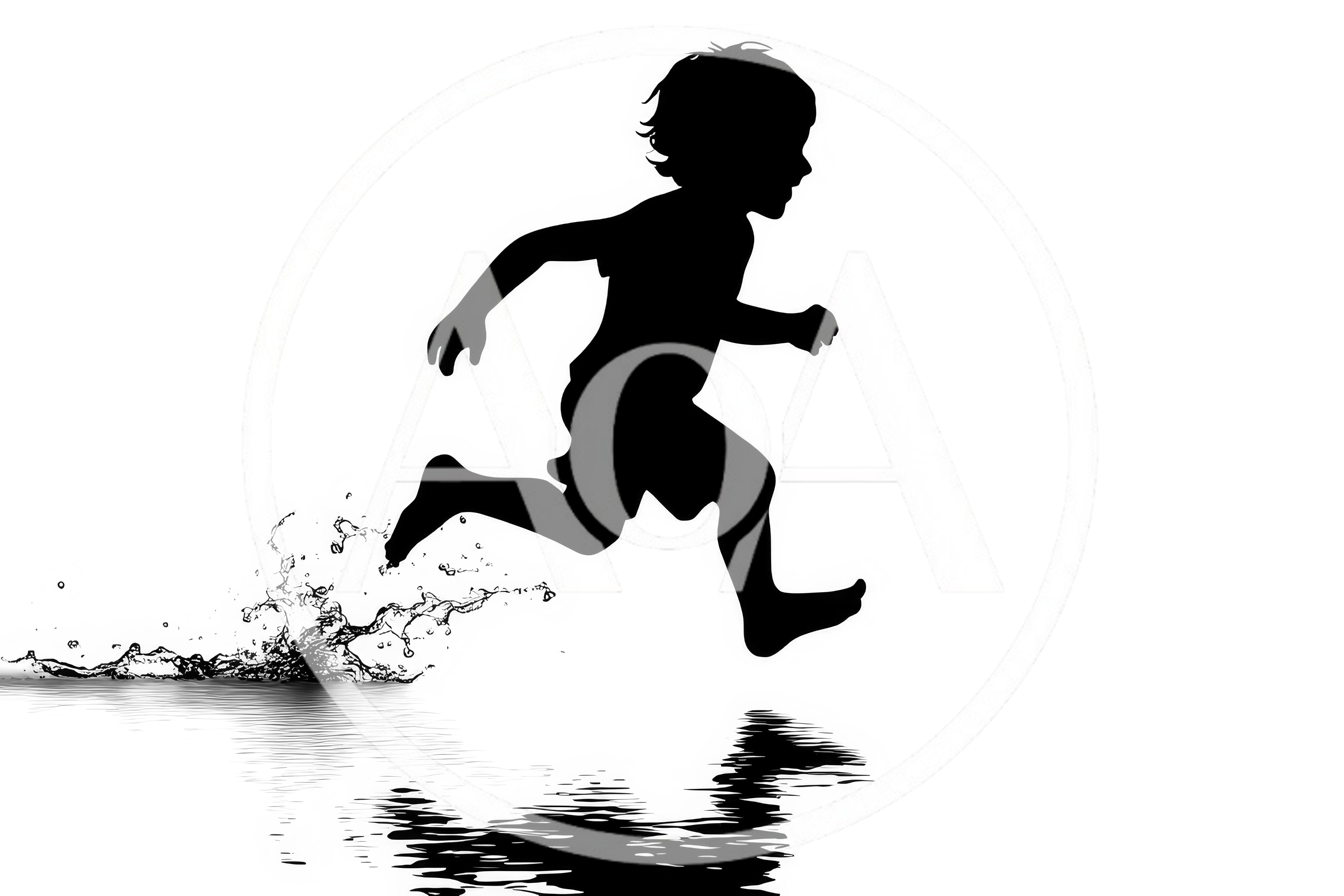 Silhouette Of A Child Running Through Water