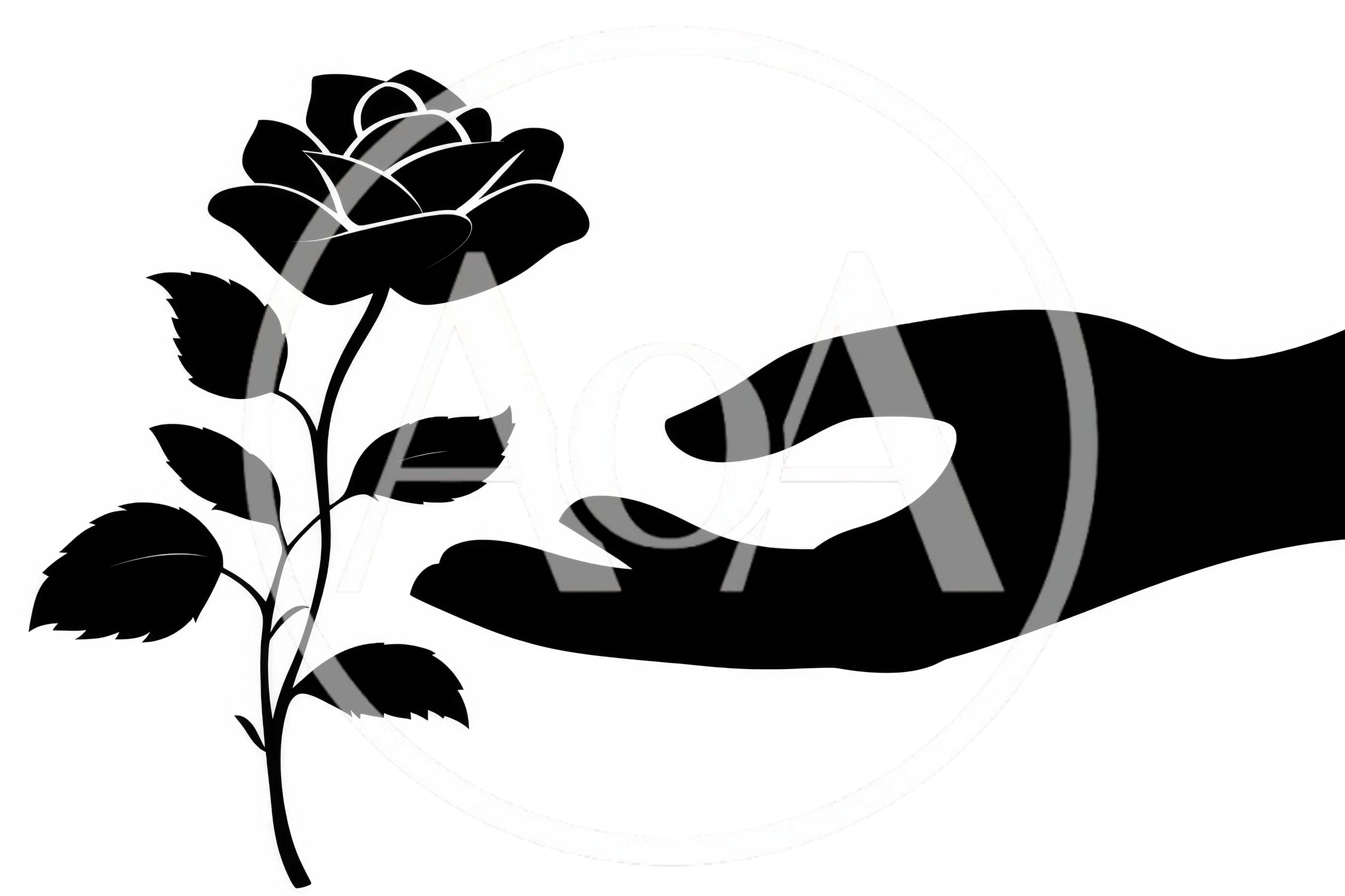 Black Silhouette Of A Hand Reaching For A Rose