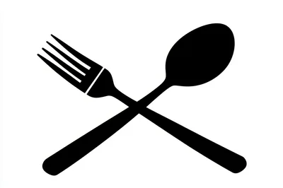 Black Silhouette Of Crossed Fork And Spoon