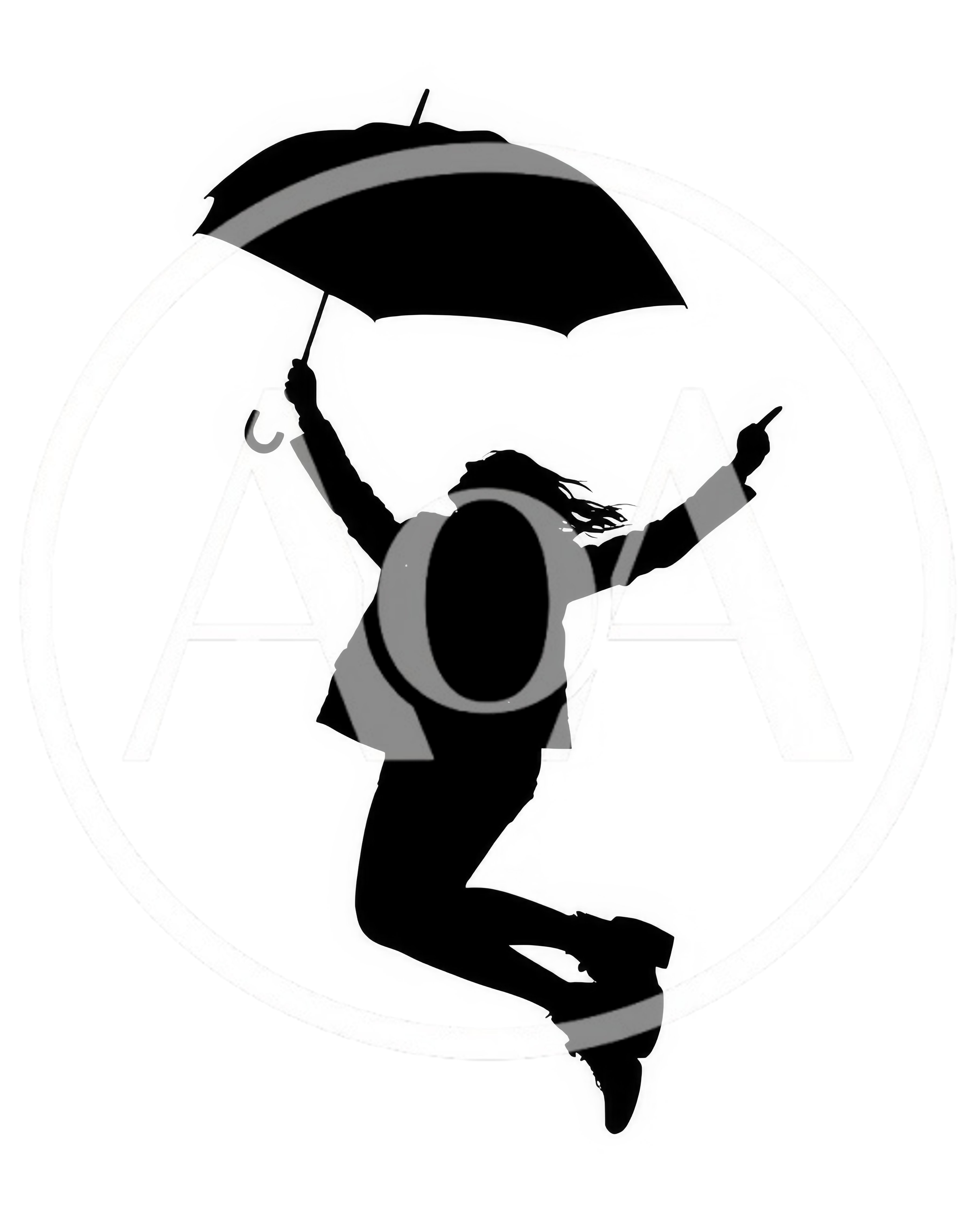 Silhouette Of A Woman Jumping With An Umbrella