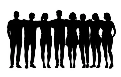 Silhouette Of A Diverse Group Of Friends Standing Together