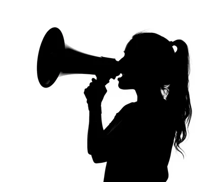 Silhouette Of A Woman Shouting Into A Megaphone