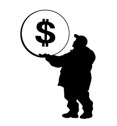 Silhouette Of A Person Holding A Large Dollar Coin