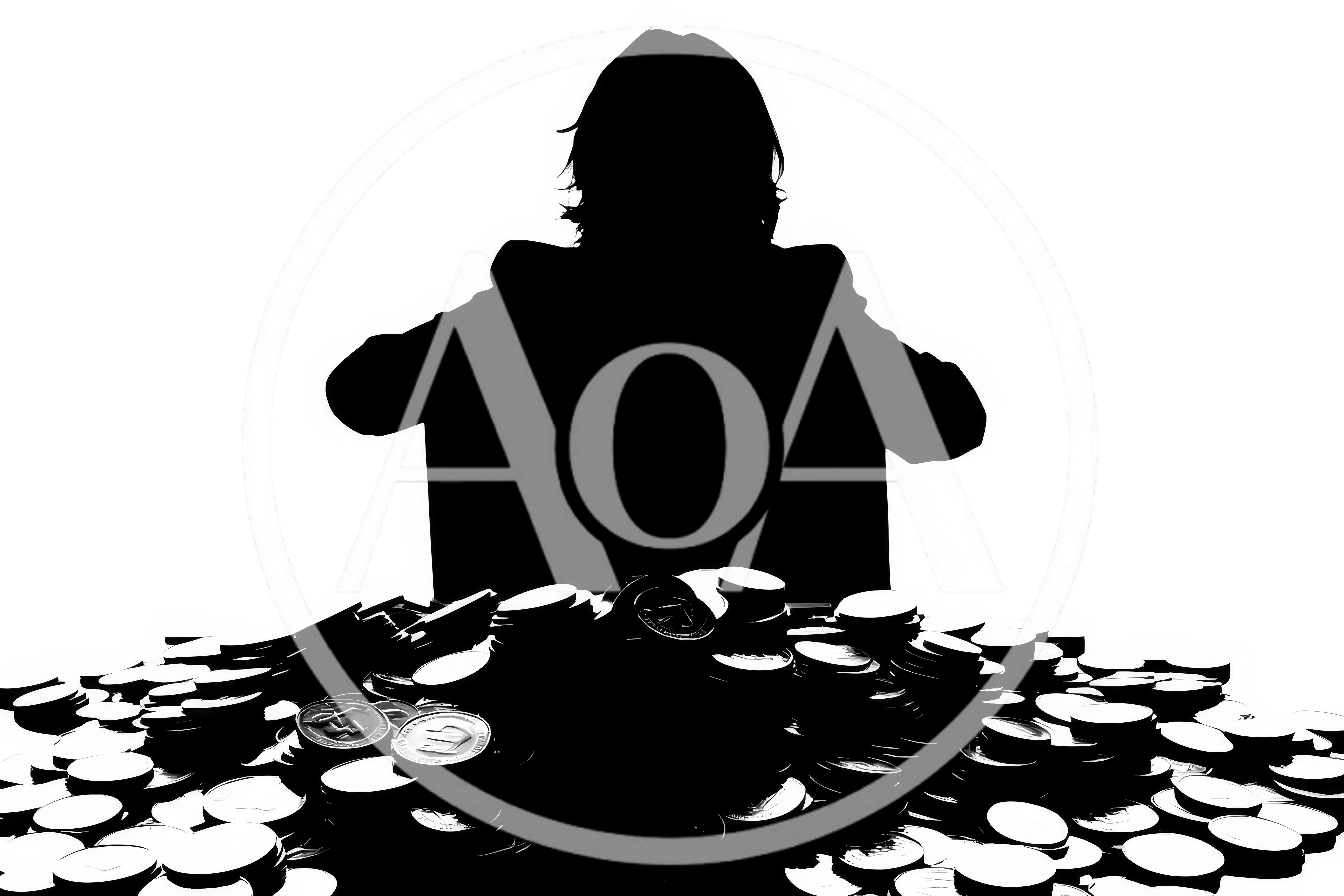 Silhouette Of A Business Person Behind A Pile Of Coins