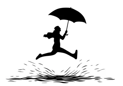 Silhouette Of A Person Jumping Over A Puddle