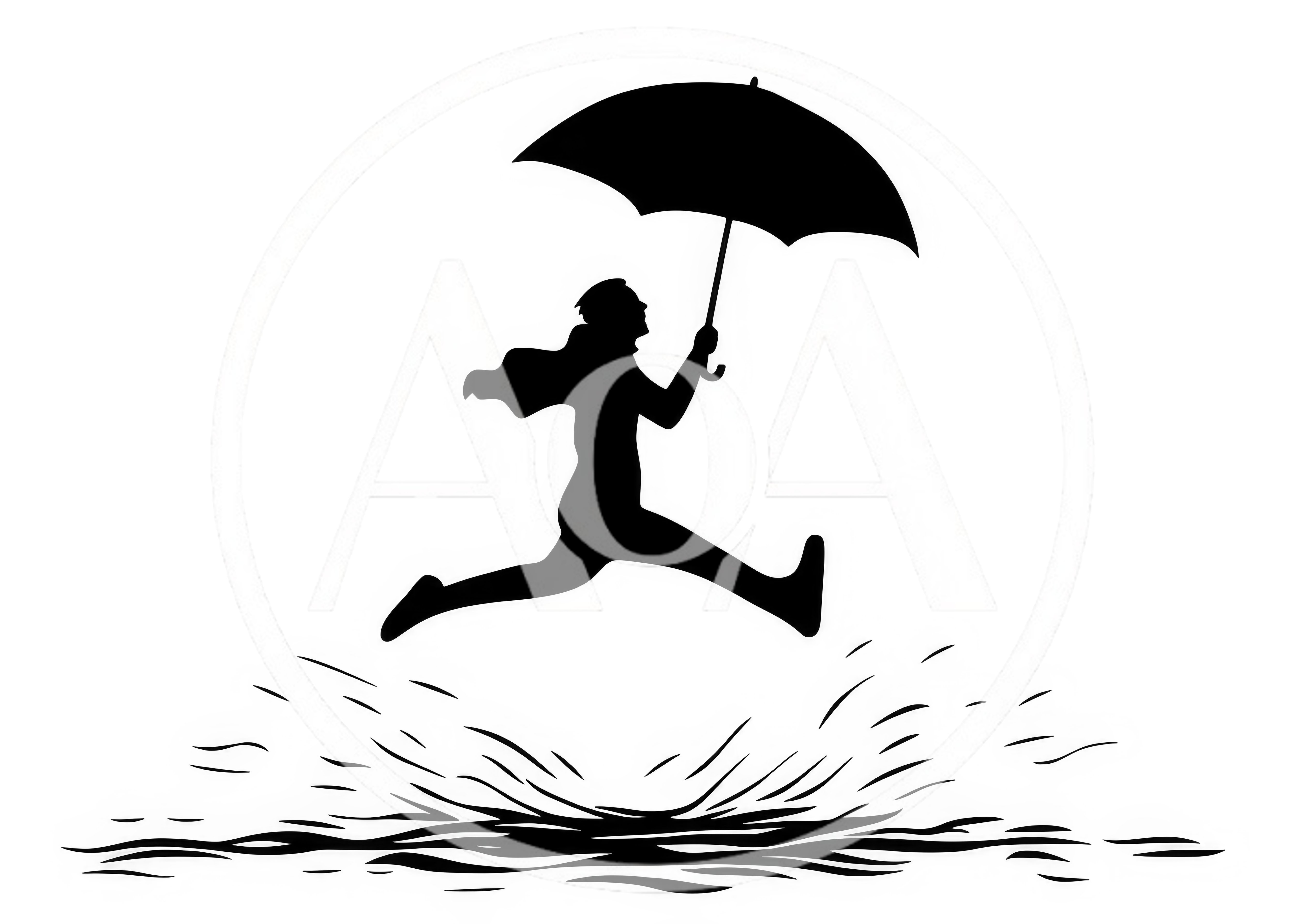 Silhouette Of A Person Jumping Over A Puddle