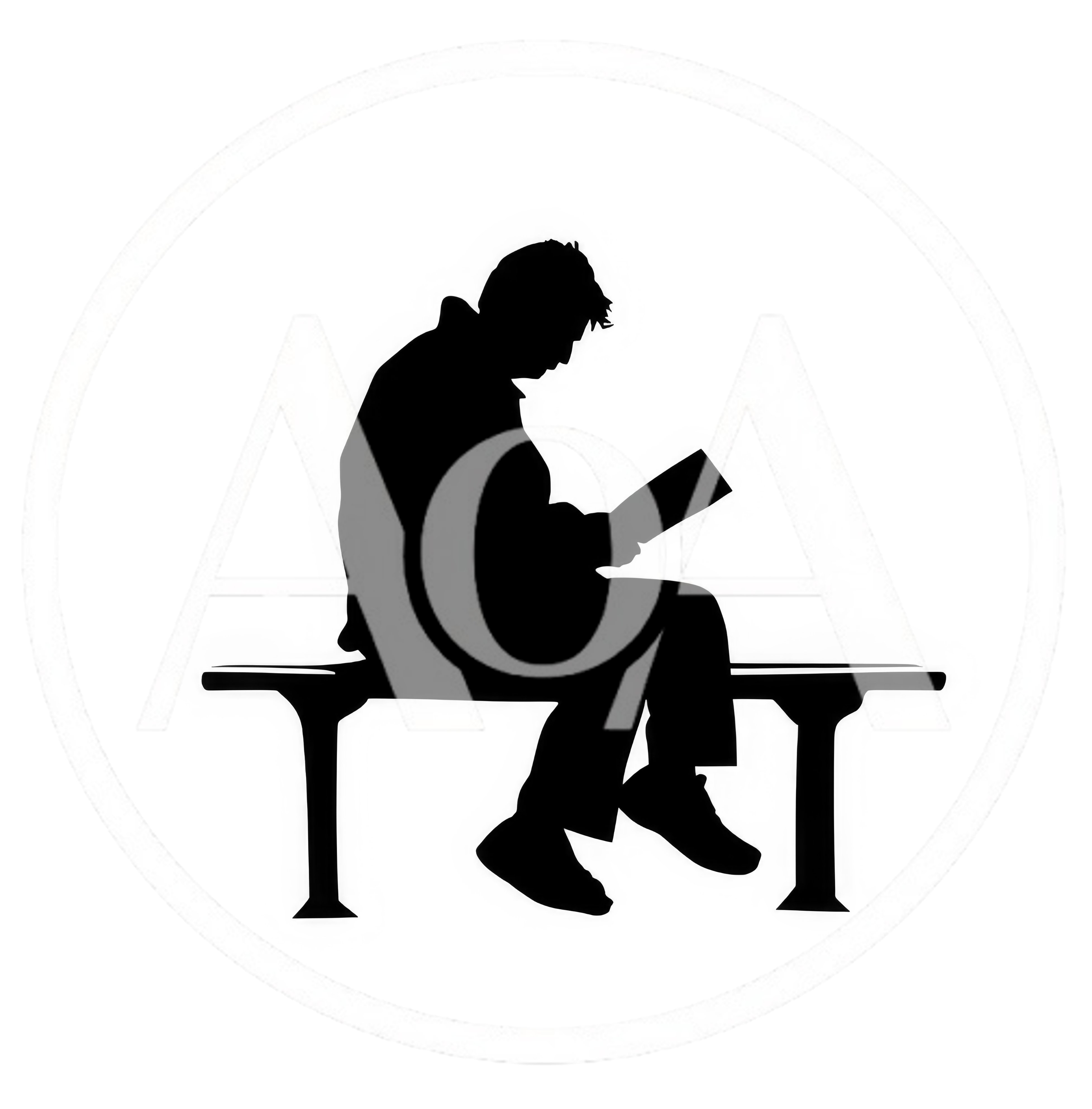 Silhouette of a Person Sitting on a Bench Reading