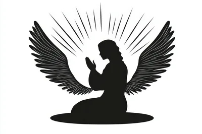 Silhouette Of A Praying Angel With Spread Wings